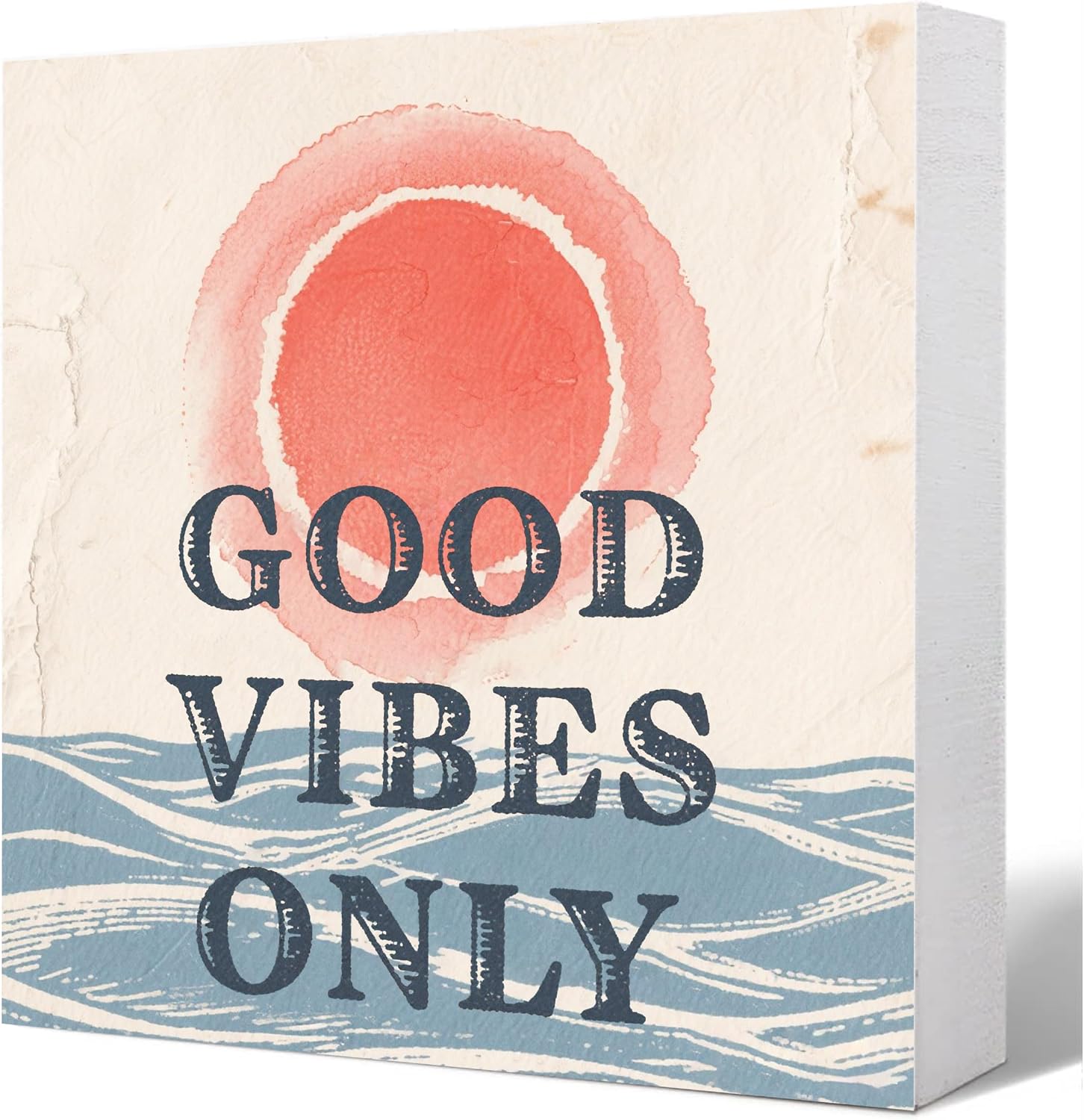 "Good Vibes Only" Chunky Wood Block Sign 5x5 Inch