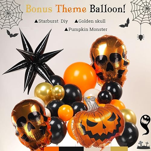Miniatura 4 de Kit de guirnalda de globos de doble relleno de Halloween, 116 piezas, naranja quemado, arena, blanco, negro y dorado, arco de globos de goma para