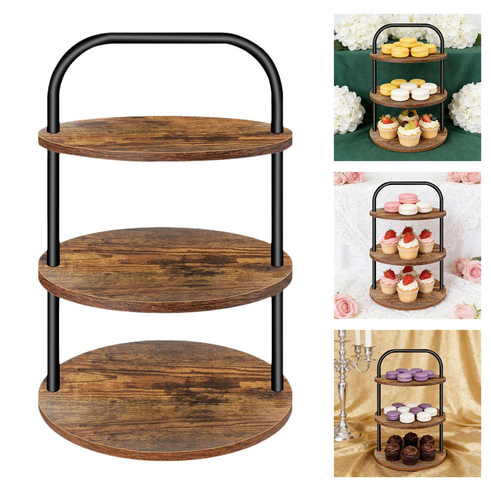 Soporte de madera para cupcakes con textura natural, bandeja para servir postres para fiestas y eventos