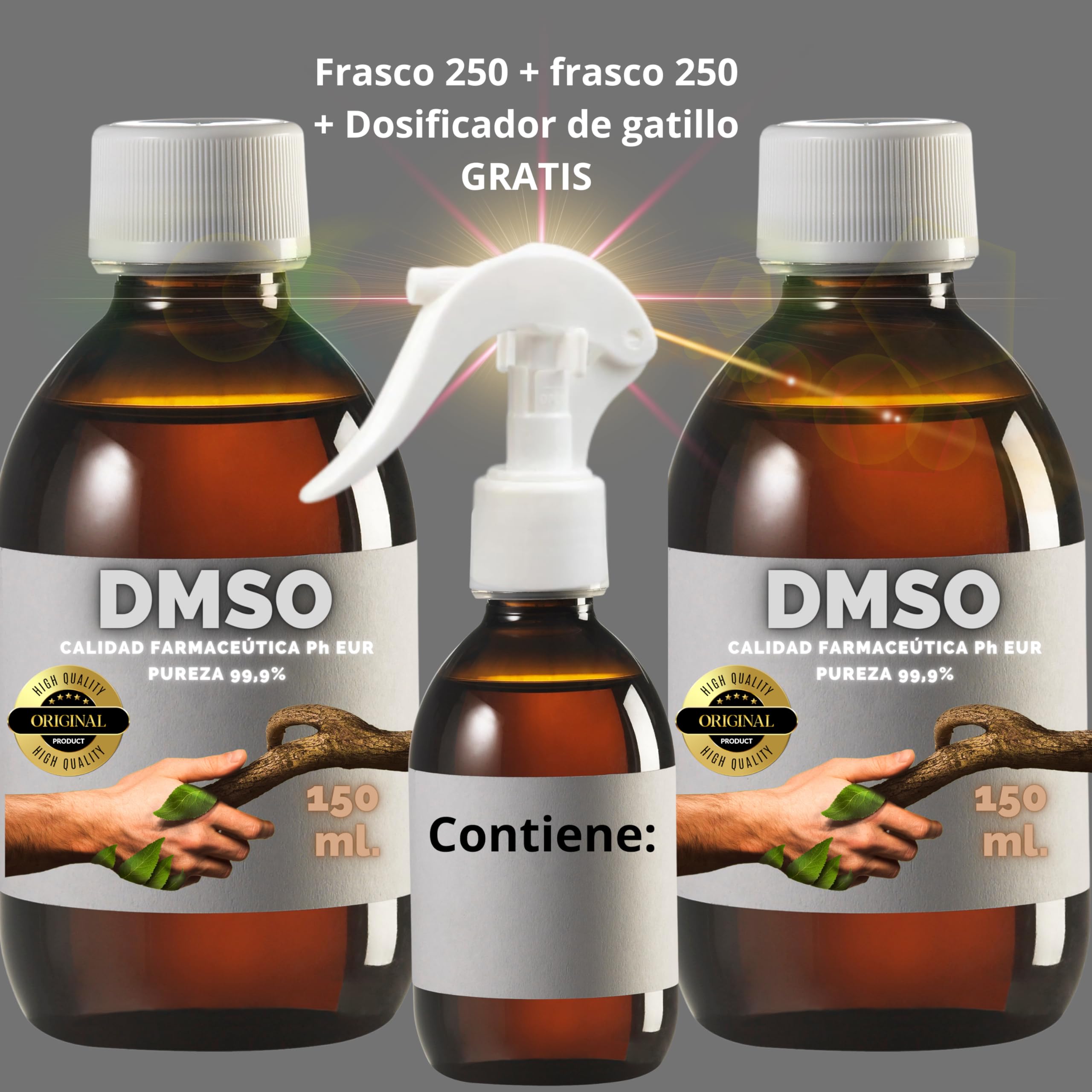2 x DMSO 150 ml. 99,9% czystości z zakraplaczem | Jakość dimetylosulfotlenek Ph Eur | Butelka prezentowa 125ml Dyfuzor + Kubek Dozujący | Bursztynowe Butelki Laboratoryjne | Uszczelka bezpieczeństwa