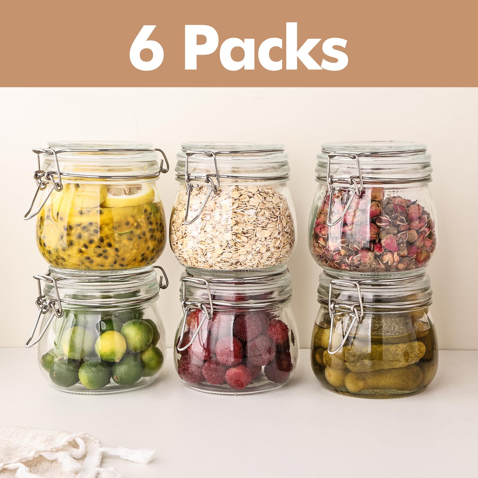 Amazon.com: Liuruiyu 16oz - 6 Pack Round Glass Jars with Airtight