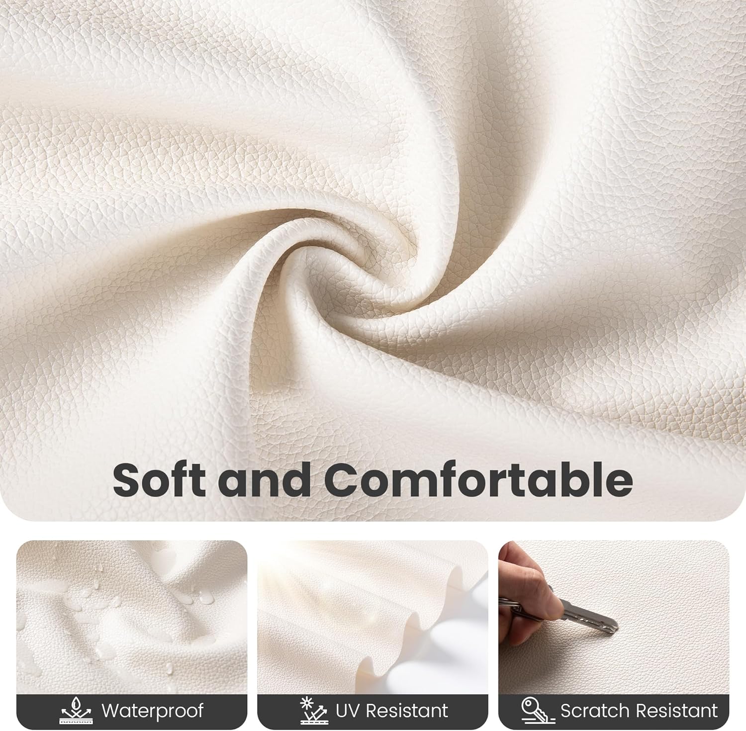 Vinyl Fabric, Upholstery Faux Leather Fabric by The Yard, 1.05mm Lychee Texture Leather Sheets for Furniture Cover Reupholster Sofa Chairs Crafts Sewings (2 Yard 54''X 72'', Beige)