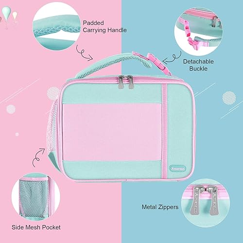 Miniatura 5 de Amersun Lonchera para niños con interior acolchado para cena, mantiene la comida fría y caliente durante más tiempo, bolsa de almuerzo escolar