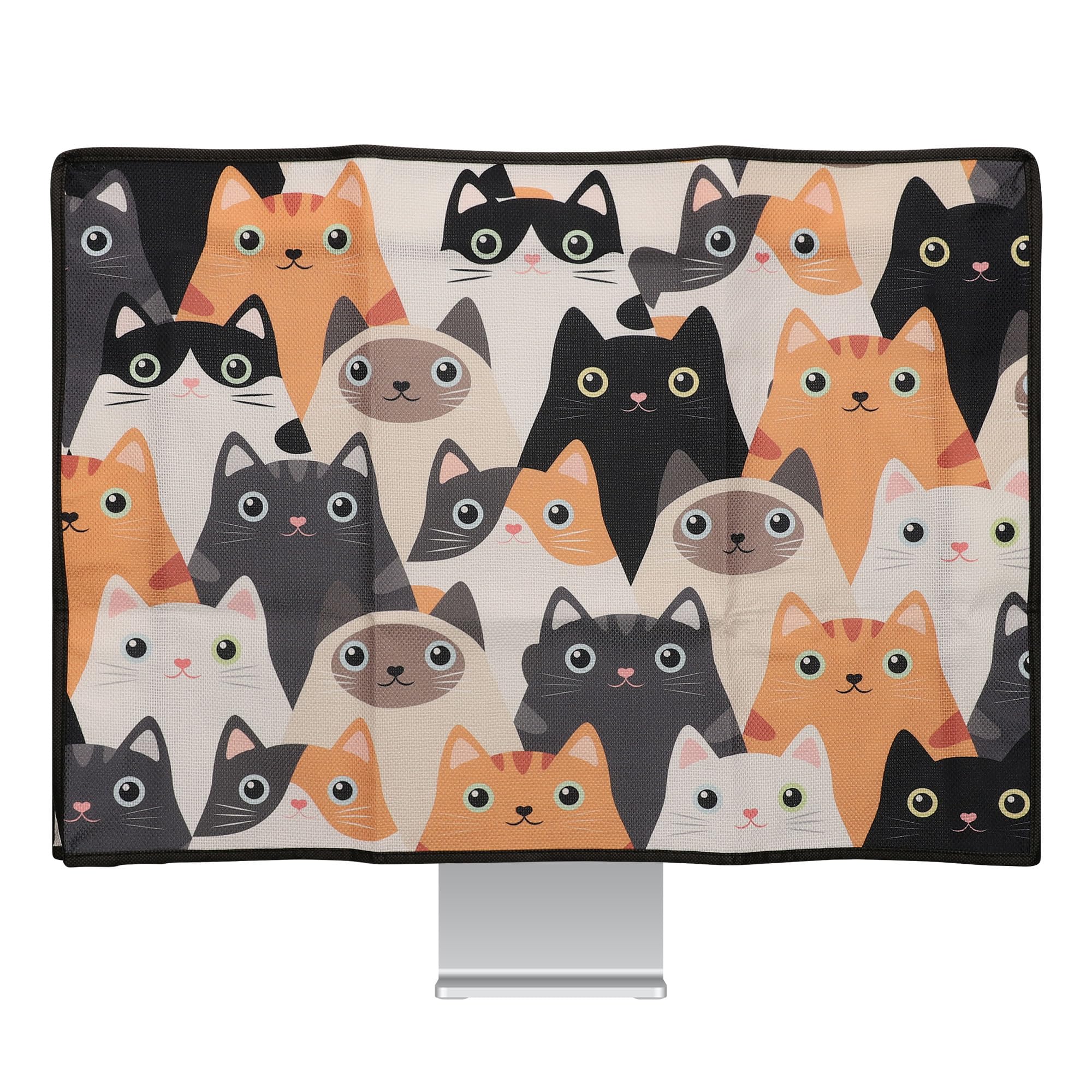 kwmobile Osłona przeciwpyłowa do monitora 50.8-55.9 cm, lniany ochraniacz na monitor z designem, koty pomarańczowy/czarny/biały