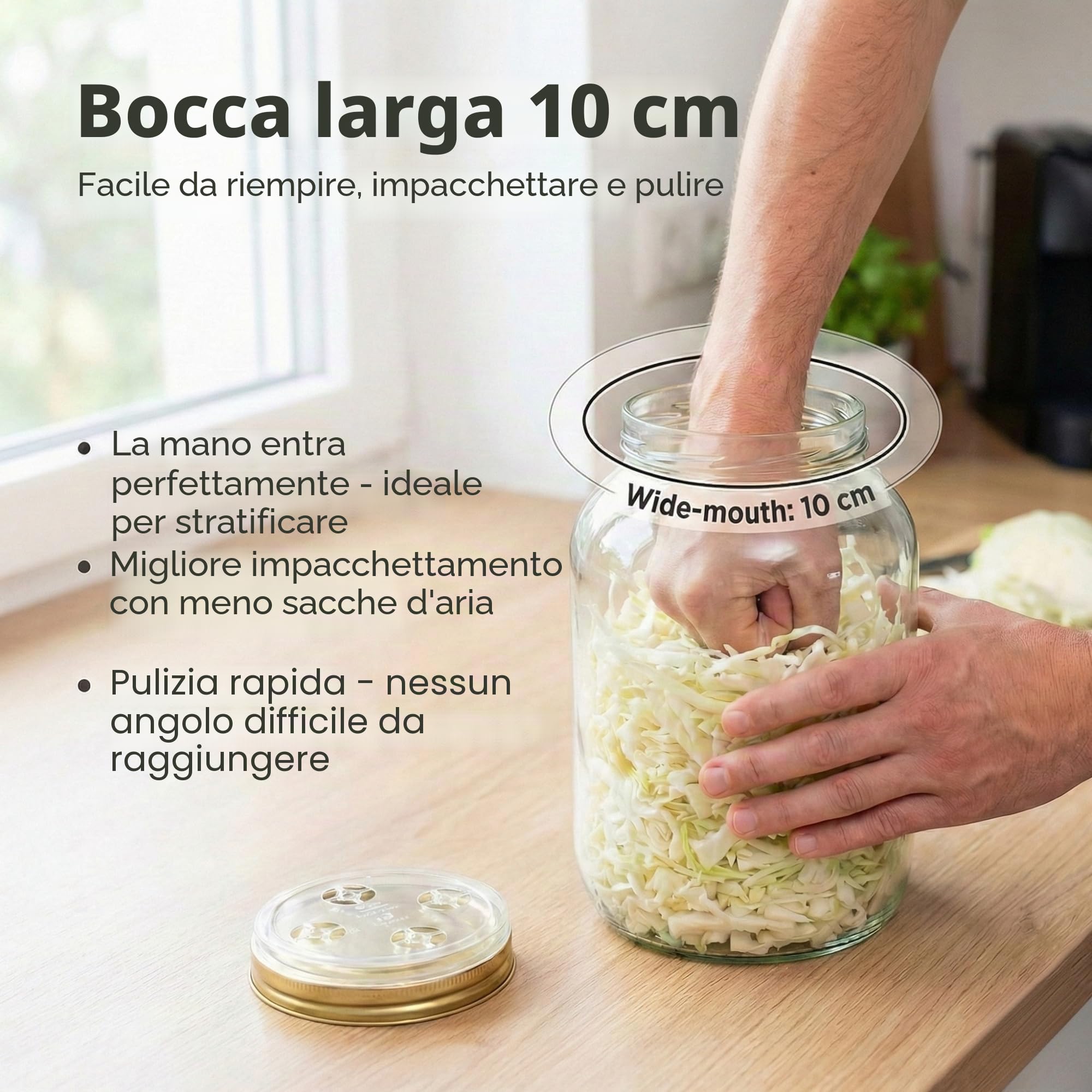 myFERMENTS - Set di 2 barattoli in vetro 4,25L con coperchi | Vaso per conservazione e fermentazione | Vasetto largo per crauti, kimchi, kombucha | Vetro senza piombo, incolore, vetro