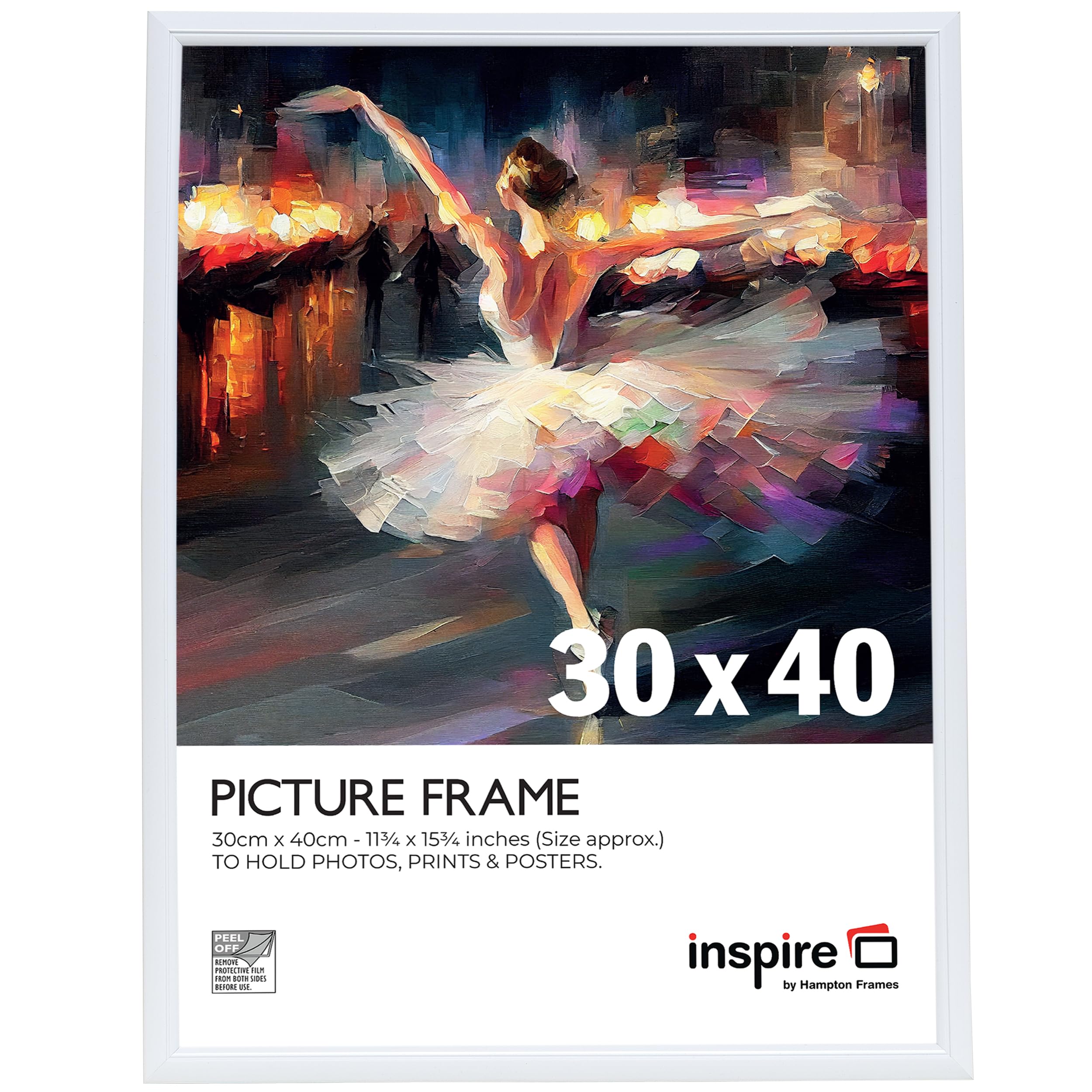 Inspire By Hampton Frames White | Picture Poster Frame | 30X40cm, Foil Wrapped Plastic, Acrylic Front | Wall Mount, Rectangular, Drop-In Back | For Photographs, Certificates, Artwork