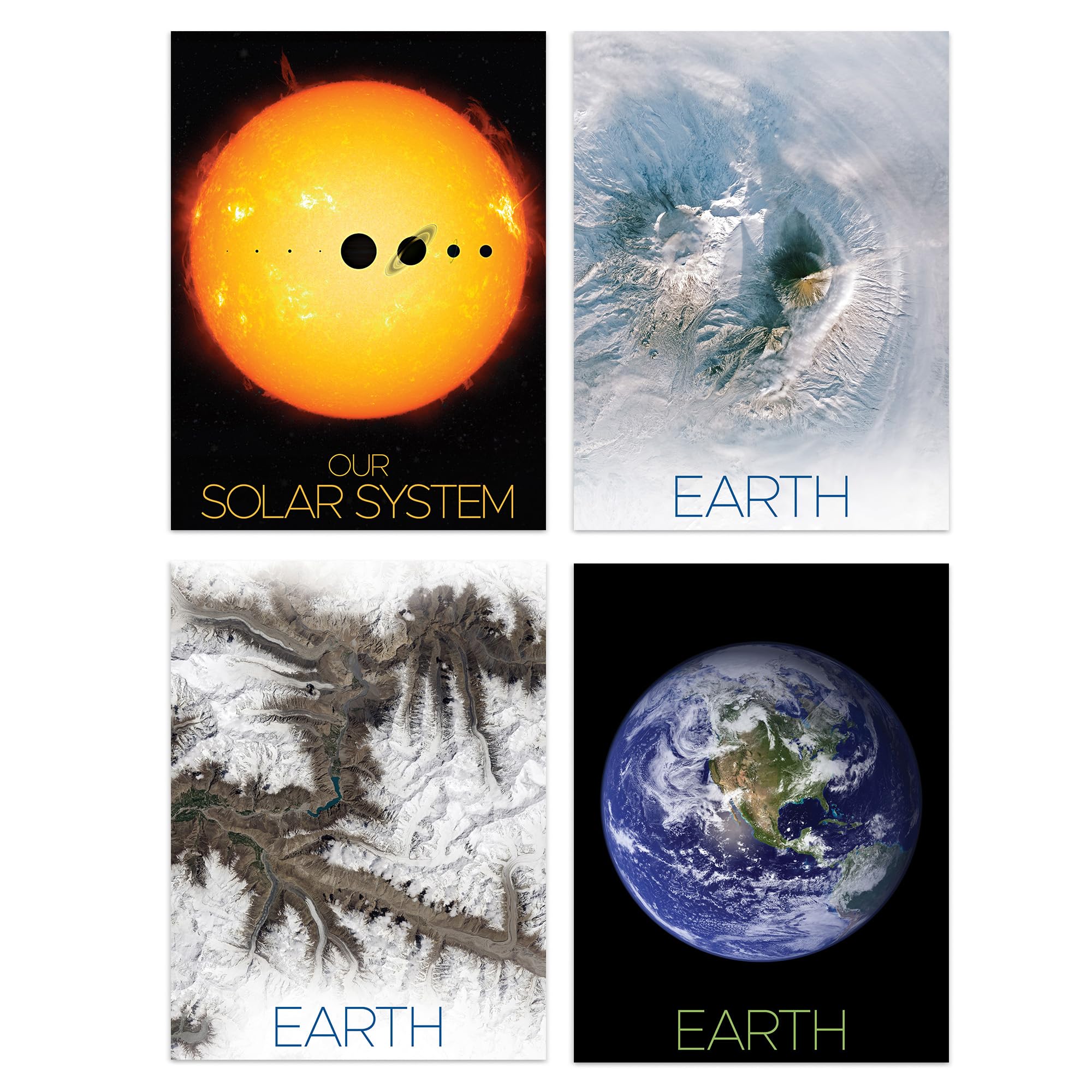 Artery8 Our Solar System Views Of The Earth B - Set Of 4 Pack Of 4 Nasa Our Solar System The Sun And Planet Earth Images From Space Kamchatka Volcanoes Glaciers Unframed A4 Wall Art Living Room Prints Set
