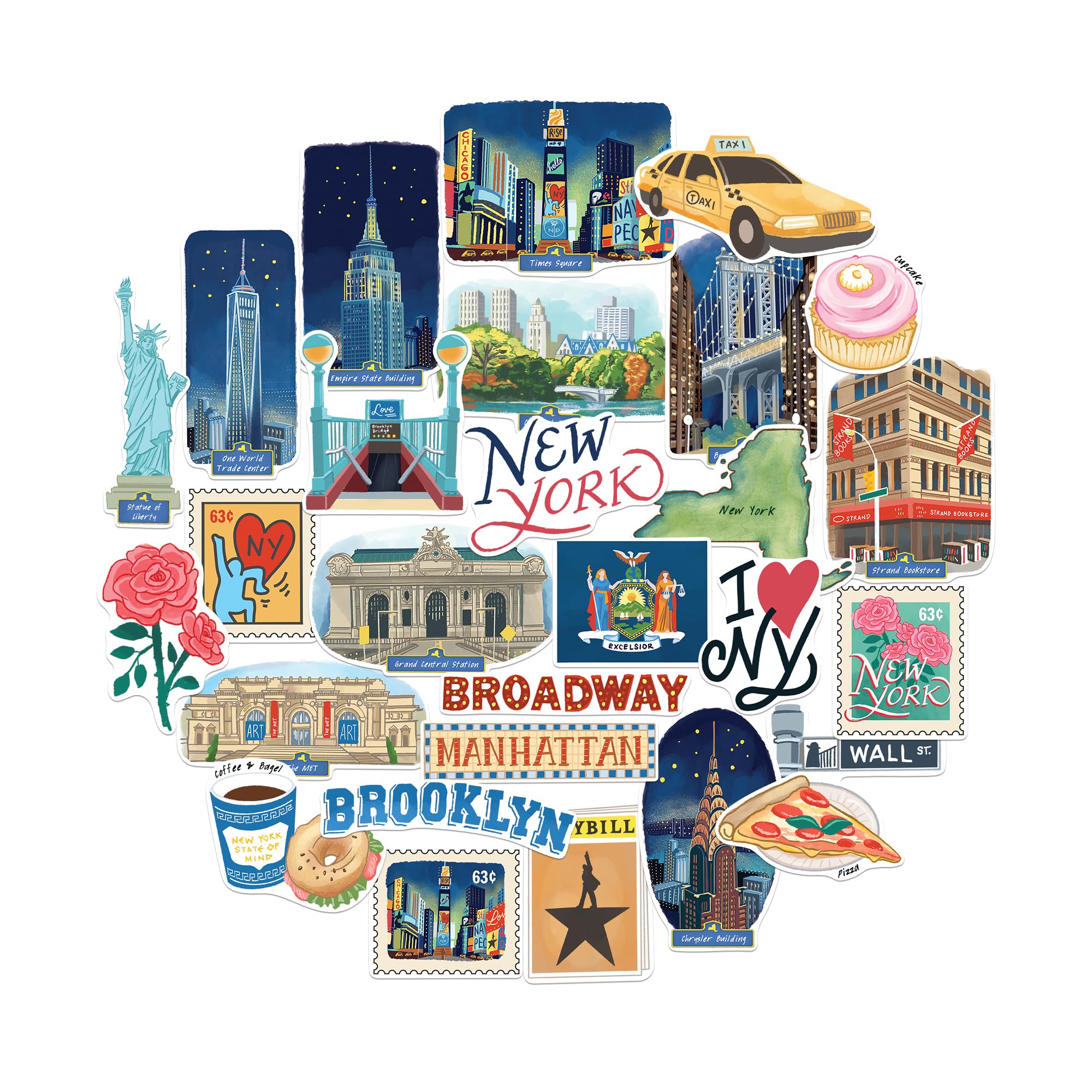 Navy Peony Iconic New York City Statement Stickers (28pcs) - for Laptop, Water Bottle, Luggage — image 1