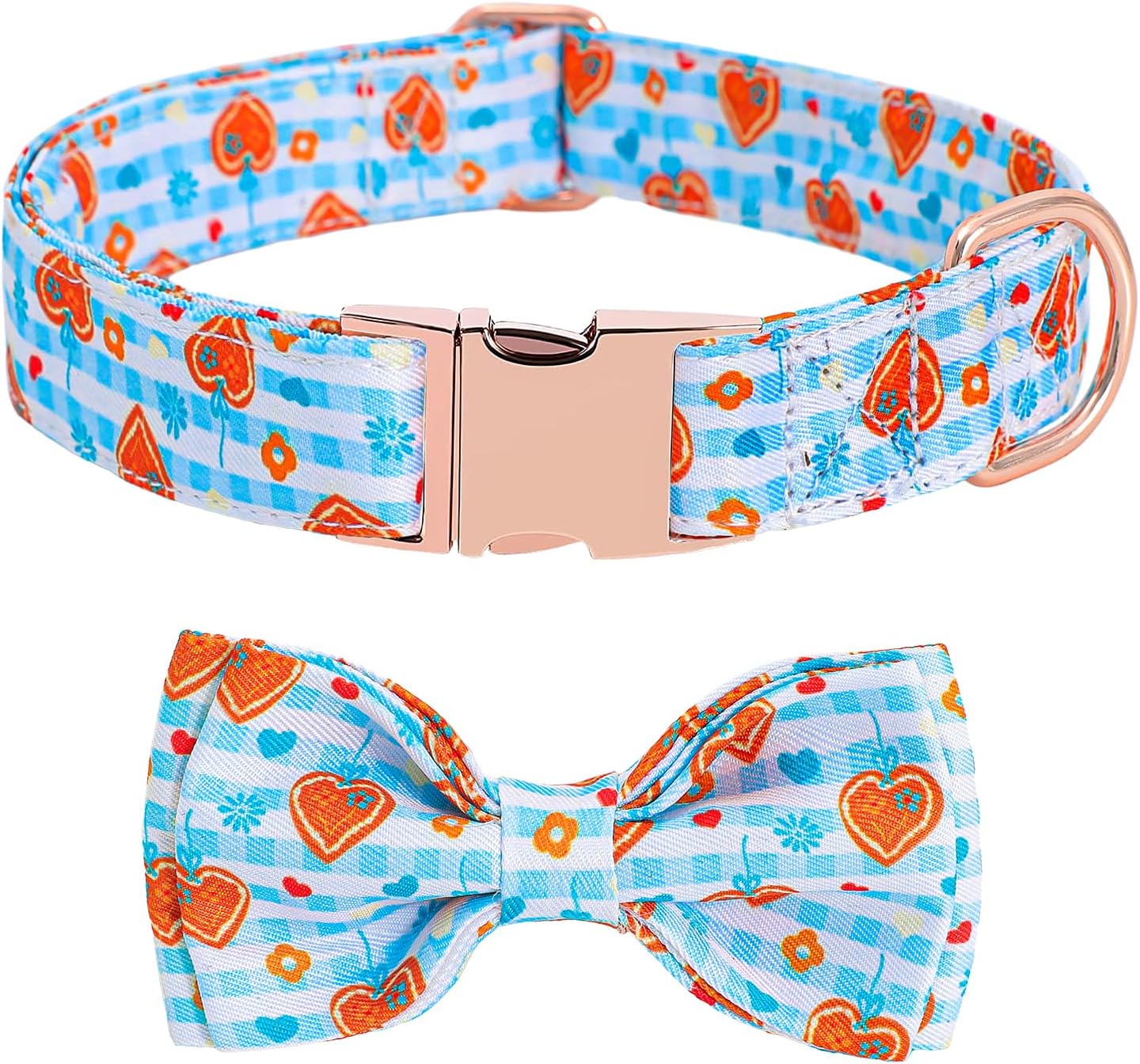 Dog Collar with Bow, Strawberries Dog Collars with Detachable Bow and Metal Buckle, Adjustable Collar Gifts for Small Medium Large and Girl Boy Dogs