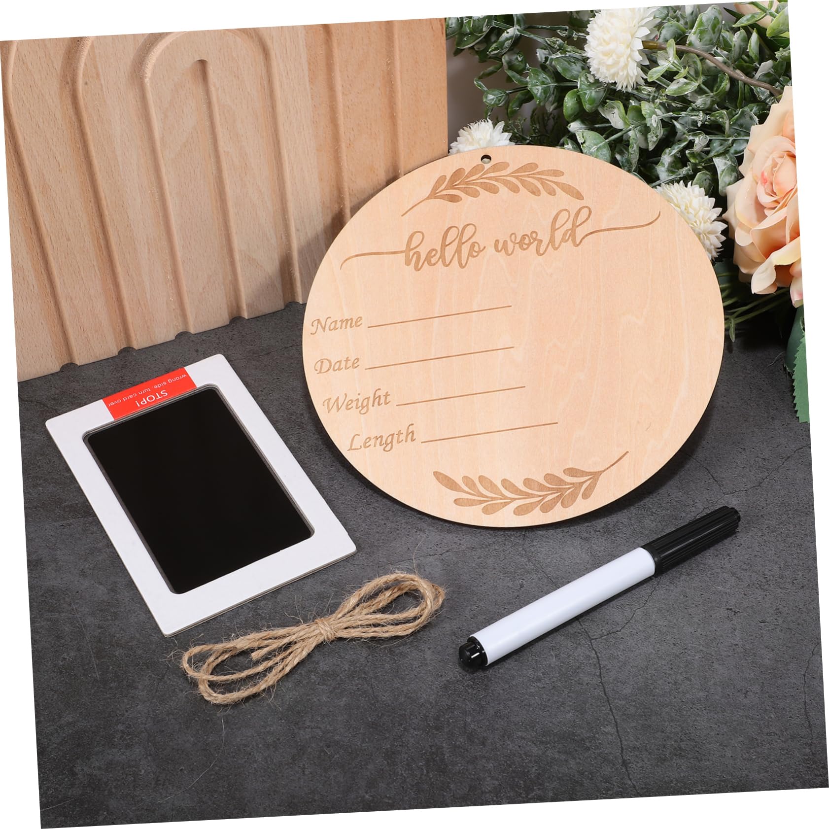 KOMBIUDA 1 Set Milestone Sign Wooden Monthly Cards for Newborn Announcement Includes Lanyard Ink Pad Pen Photo Prop for Parents Cherish Unforgettable Memories