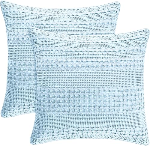 PHF - Paquete de 2 fundas de almohada 100% algodón, punto gofre, fundas cuadradas, sin relleno, fundas de cojín para cama, sofá, 24 x 24 pulgadas,