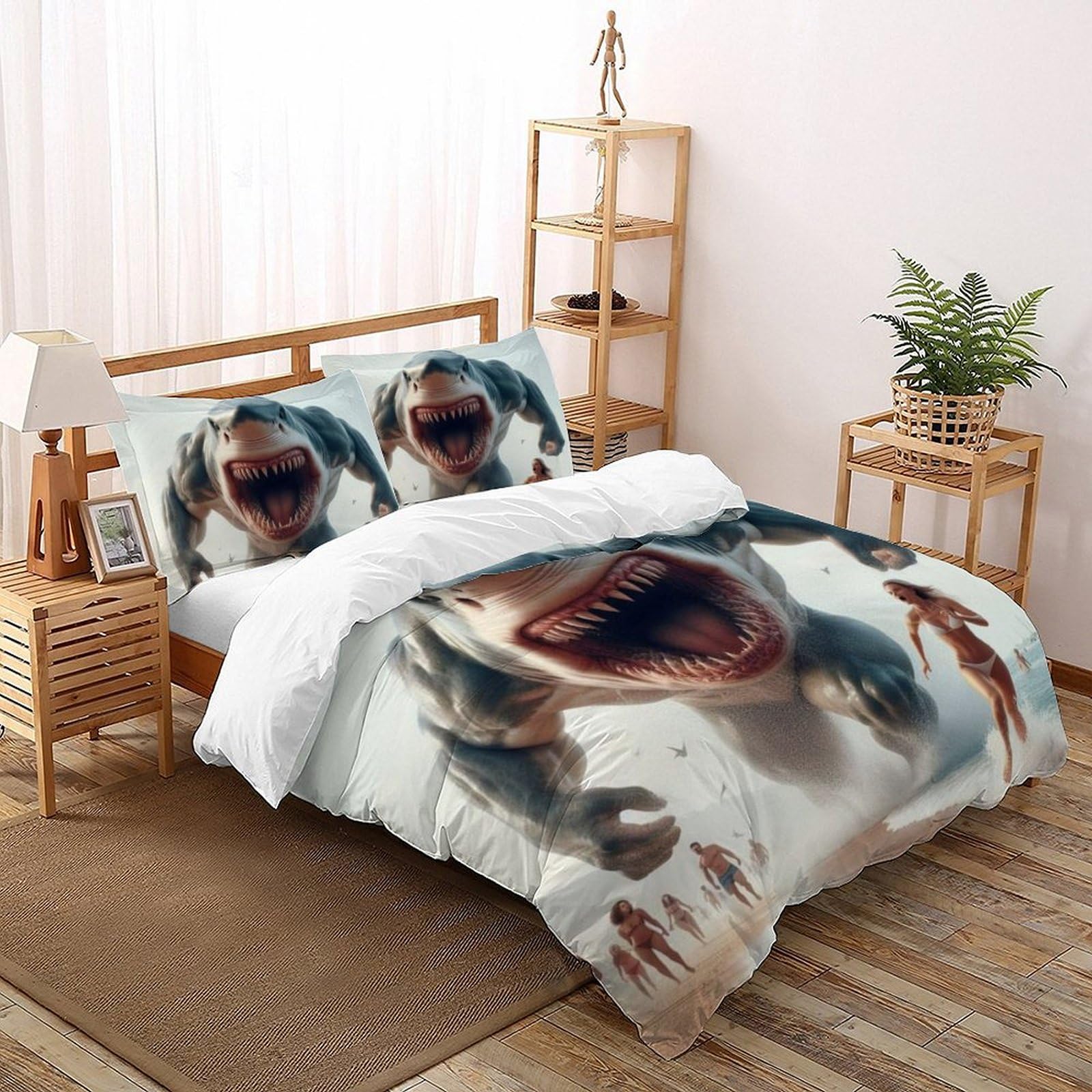 Housse de couette requin 220x240cm en microfibre avec ses taies d'oreiller