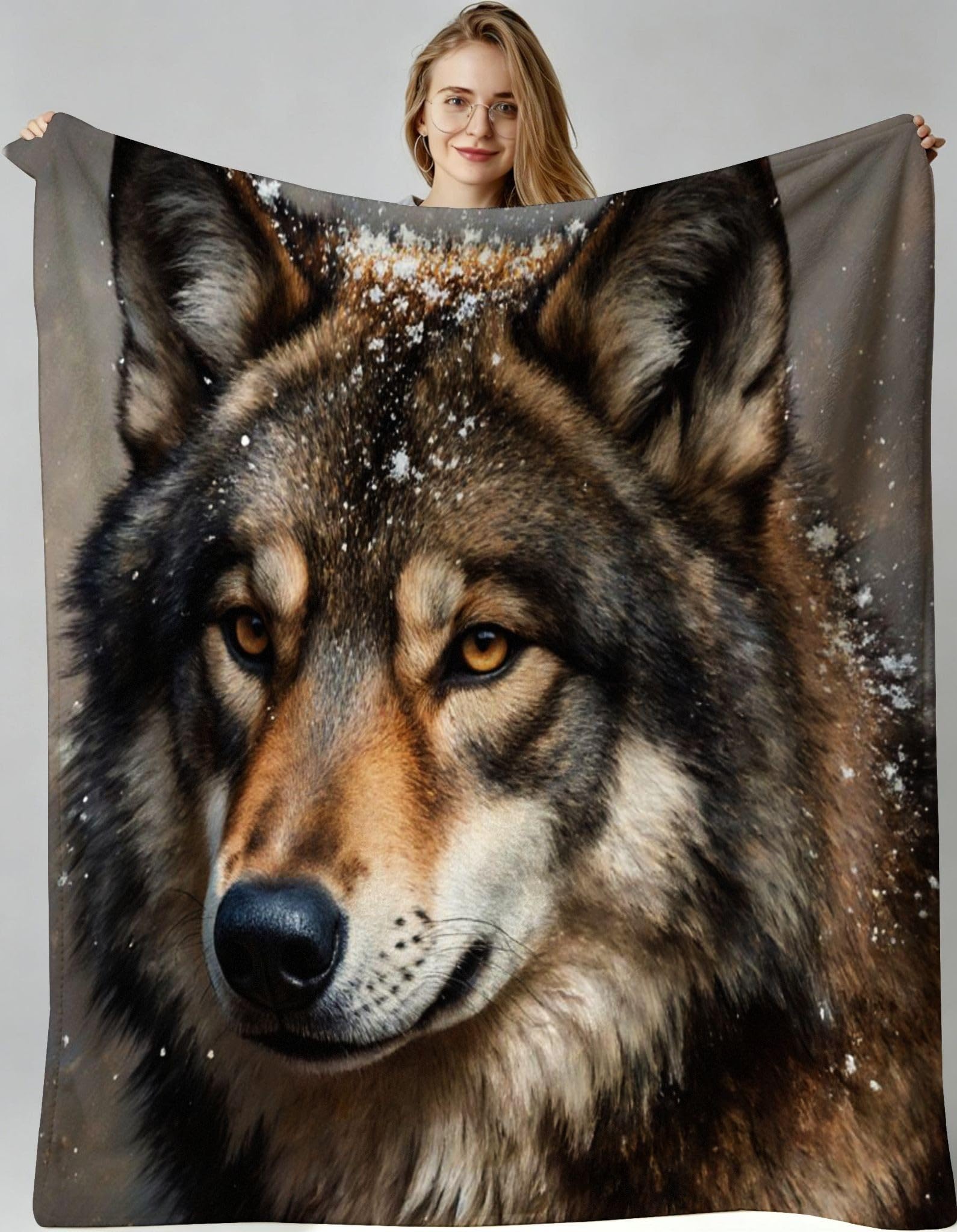 Plaid polaire 220x240 loup couverture lit 2 personnes chaude