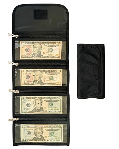 Money Organizer for Cash with 4 Zippered Pockets - Cash