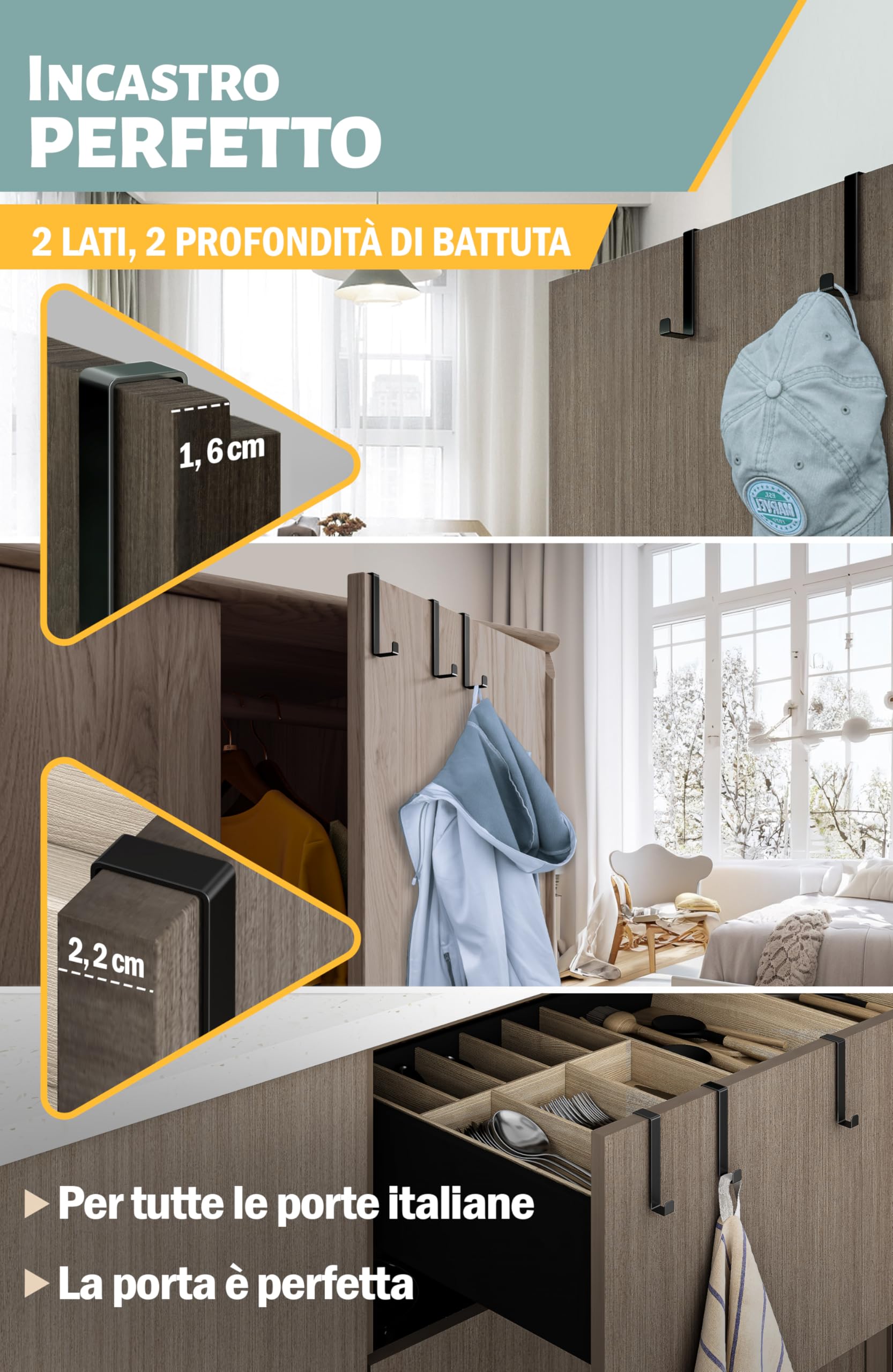 Ganci Da Porta 4smile - Set Da 10 Pezzi, Acciaio Verniciato, Bianco, 1.6-2.2cm - Foto 9