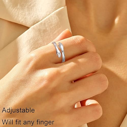 Miniatura 3 de Yesteel - Anillo en forma de abrazo, de plata de ley S925 y ajustable para mujeres y adolescentes, regalos de cumpleaños y el Día de la Madre para