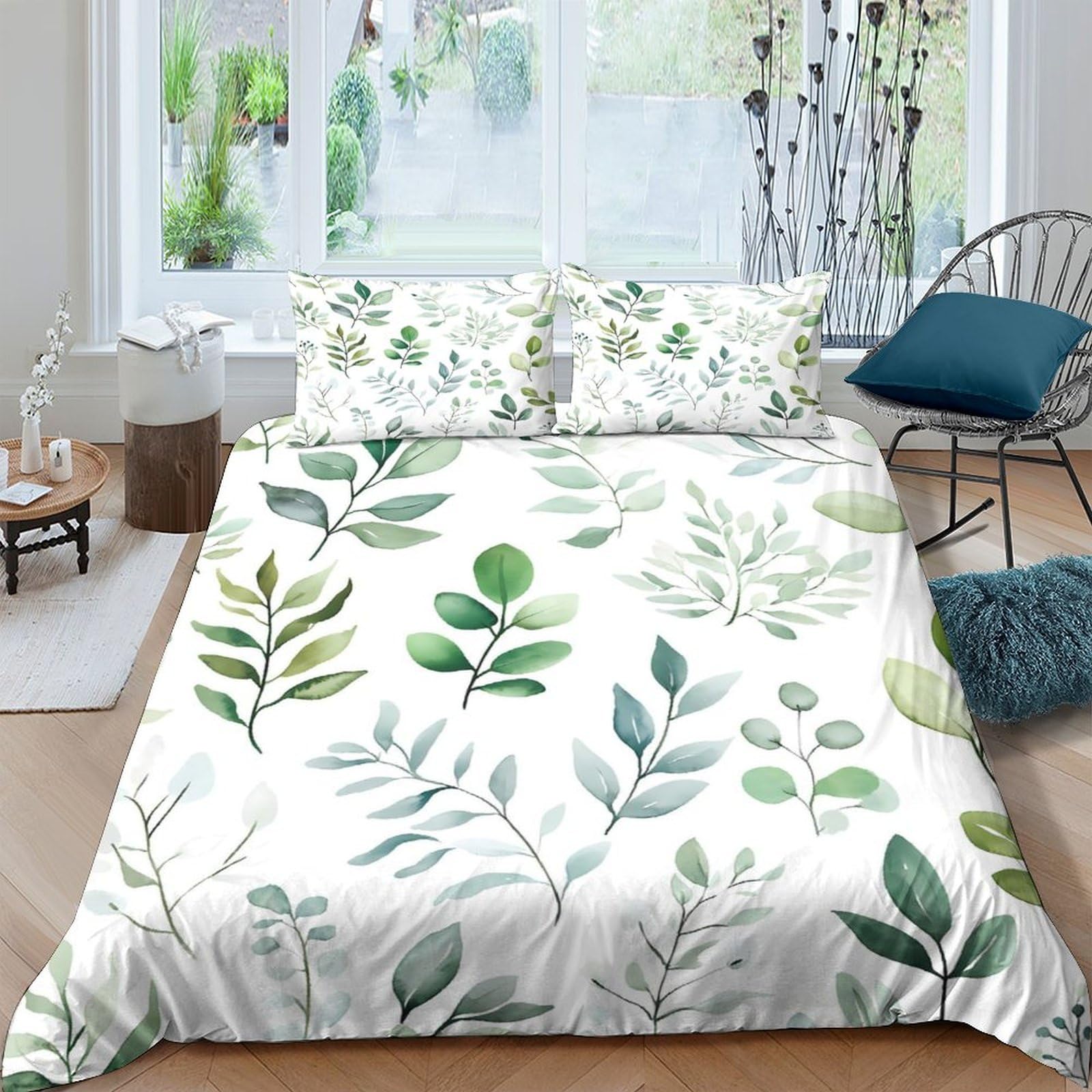 Ctjqhvkz Style-2 3D Printed Green Botanical Fitted Sheet Microfiber Anti-Slip Leaf Pattern Mattress Cover For Bedrooms Guestroom Single（135X200cm）