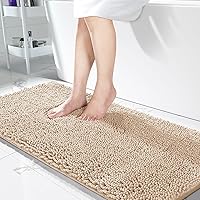 Vista 52 de Yimobra Tapetes de baño lavables, de chenilla súper suave y absorbente, para suelo y alfombra, de secado rápido, antideslizante, para bañera y Beige