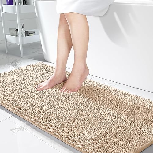 Miniatura 54 de Yimobra Alfombras lavables para baño, alfombra de baño de chenilla súper suave y absorbente para piso y alfombra, alfombra antideslizante de secado