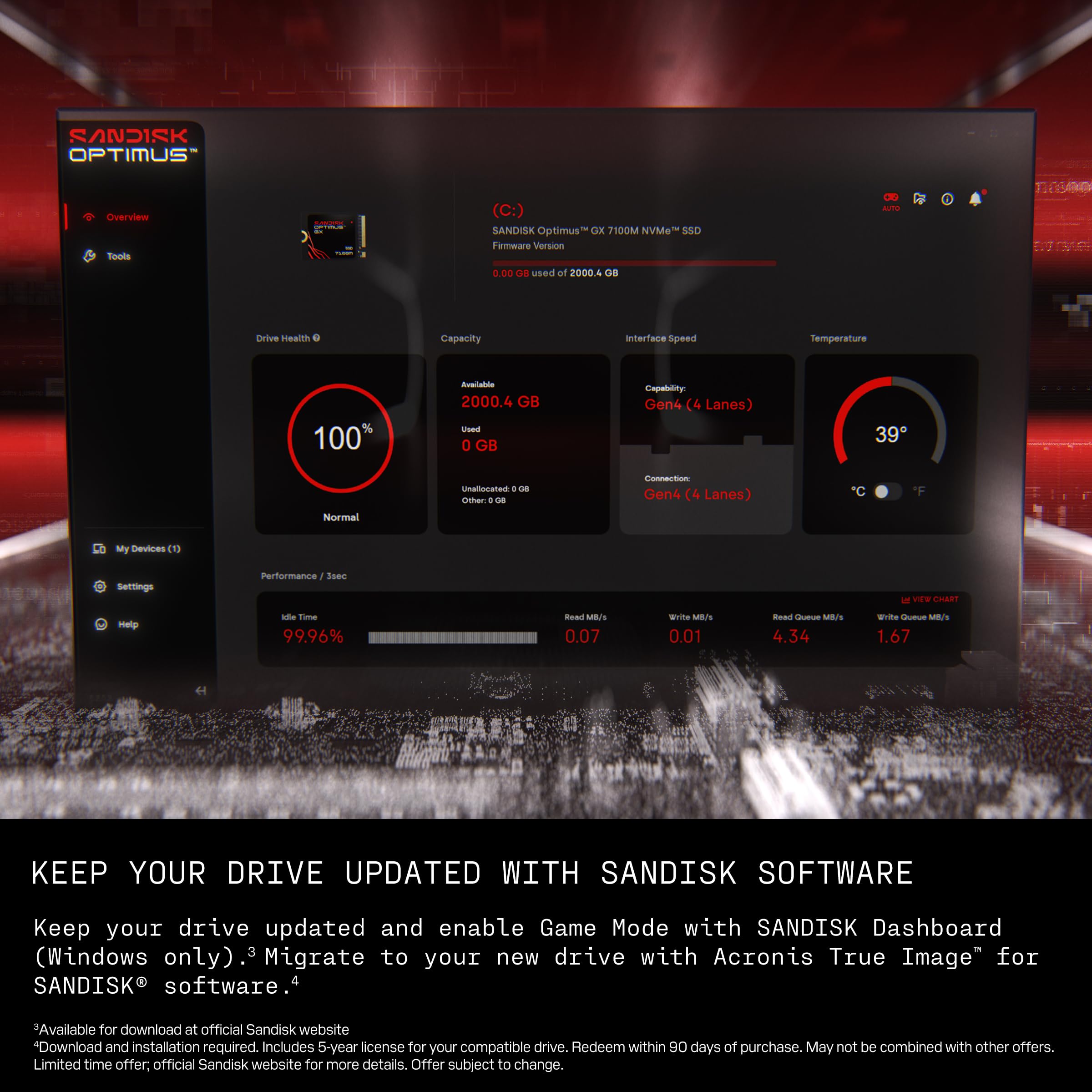 SANDISK Optimus GX 7100M NVMe SSD 1 to (Jusqu’à 7 250/6 900 Mo/s Vitesses de Lecture/écriture séquentielles, M.2 2230, PCIe 4.0, Portable Compatible Steam Deck, MSI Claw, Microsoft Surface ou Dell)