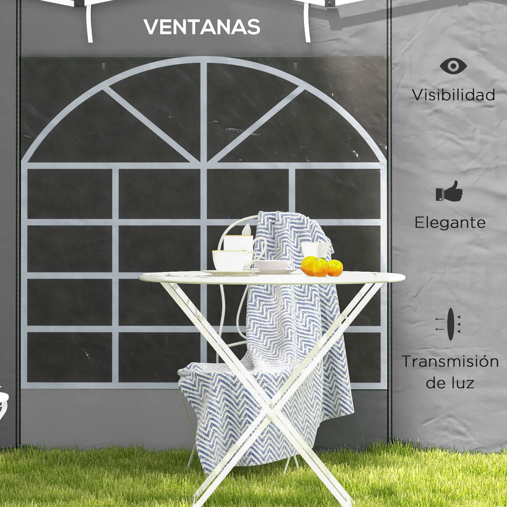 Outsunny 2 Paredes Laterales para Carpas de 3 x 3/3 x 6 m, 300x200 cm, Paredes Laterales de Repuesto para Cenador de Tela Oxford con Ventana Enrollable y Puerta con Cremallera, para Fiestas, Gris
