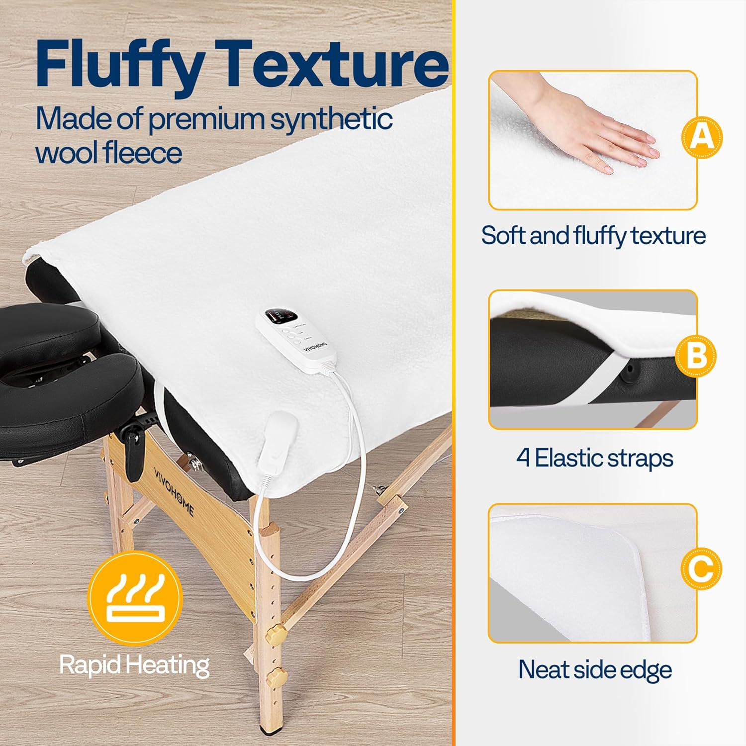 VIVOHOME Massage Table Warmer with Timer and 5 Heat Settings from 68℉ to 131℉ for Spa Bed, 71" X 30" (L X W)