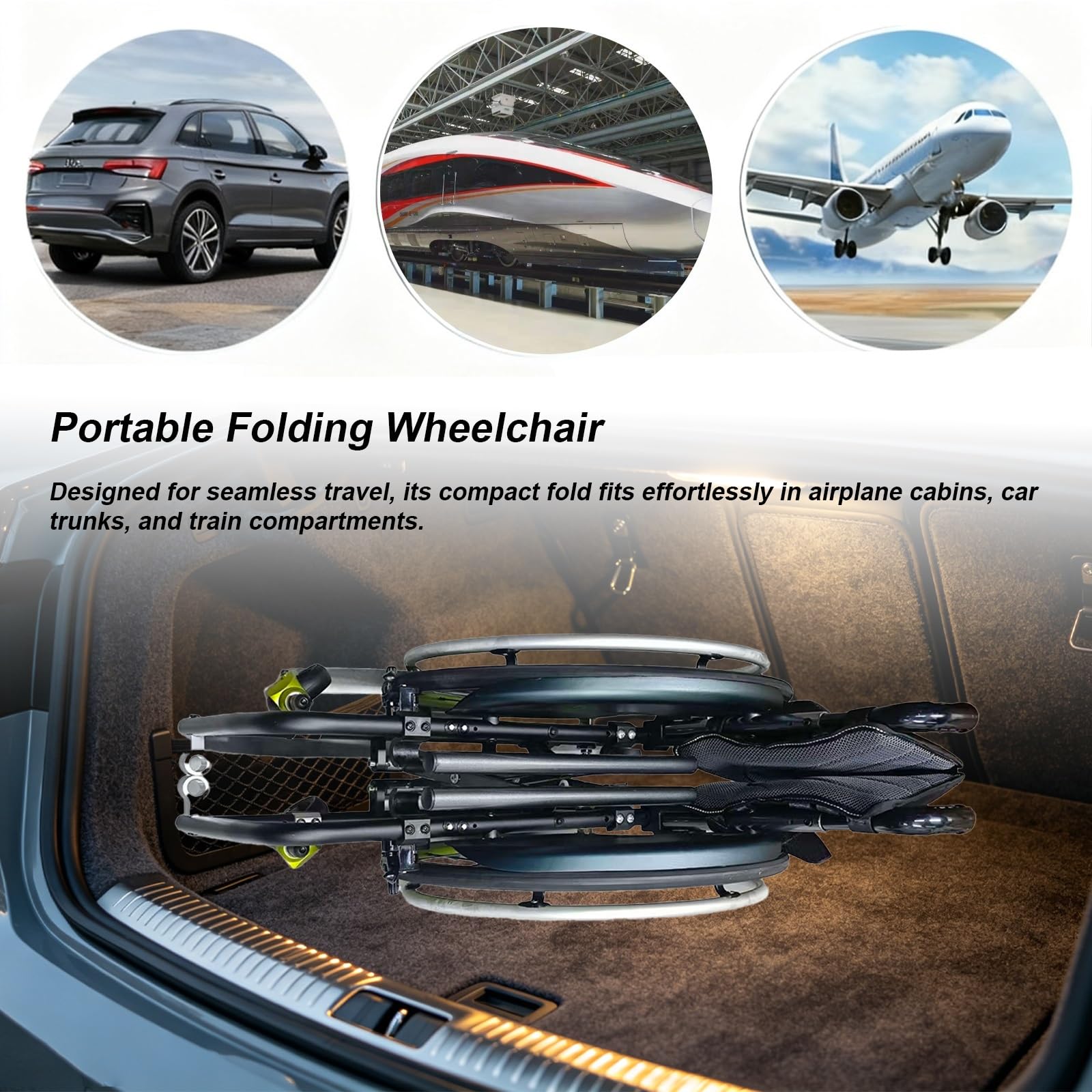 Silla de ruedas aluminio plegable portátil, Ligera, Autopropulsable | Manual, Ligero, Transporte, Frenos de mano, Compacta, Reposapiés extraíbles, Antivuelco, Con cinturó(Black,38cm/14.9in Seat)