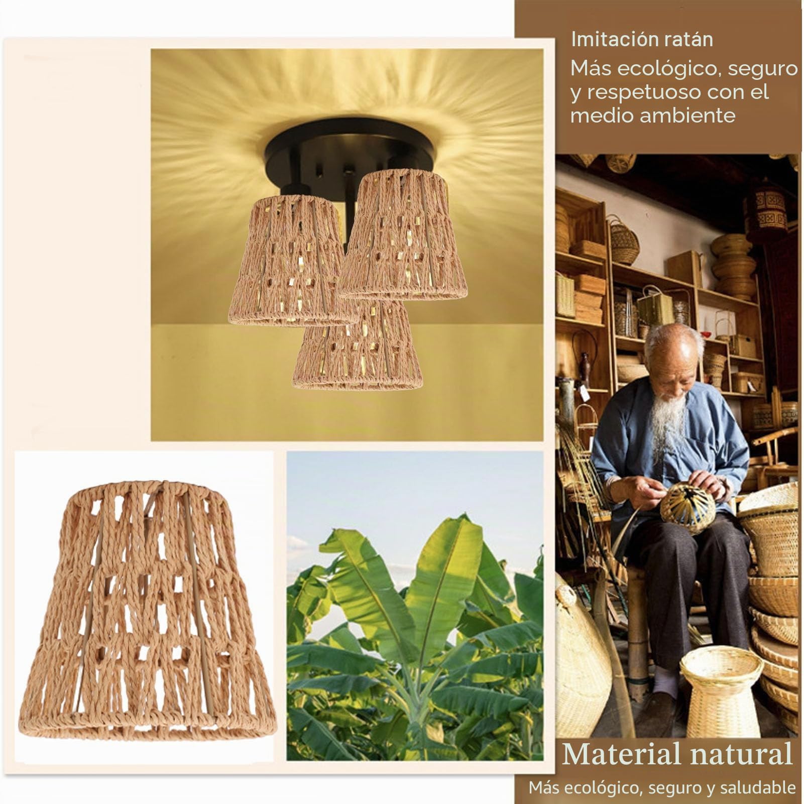 Conjunto de 3 piezas de Cubiertas para lámparas Cilíndricas Tejidas Estilo Boho para Lámparas de pie, Lámparas colgantes, Candelabros y Candelabros de pared