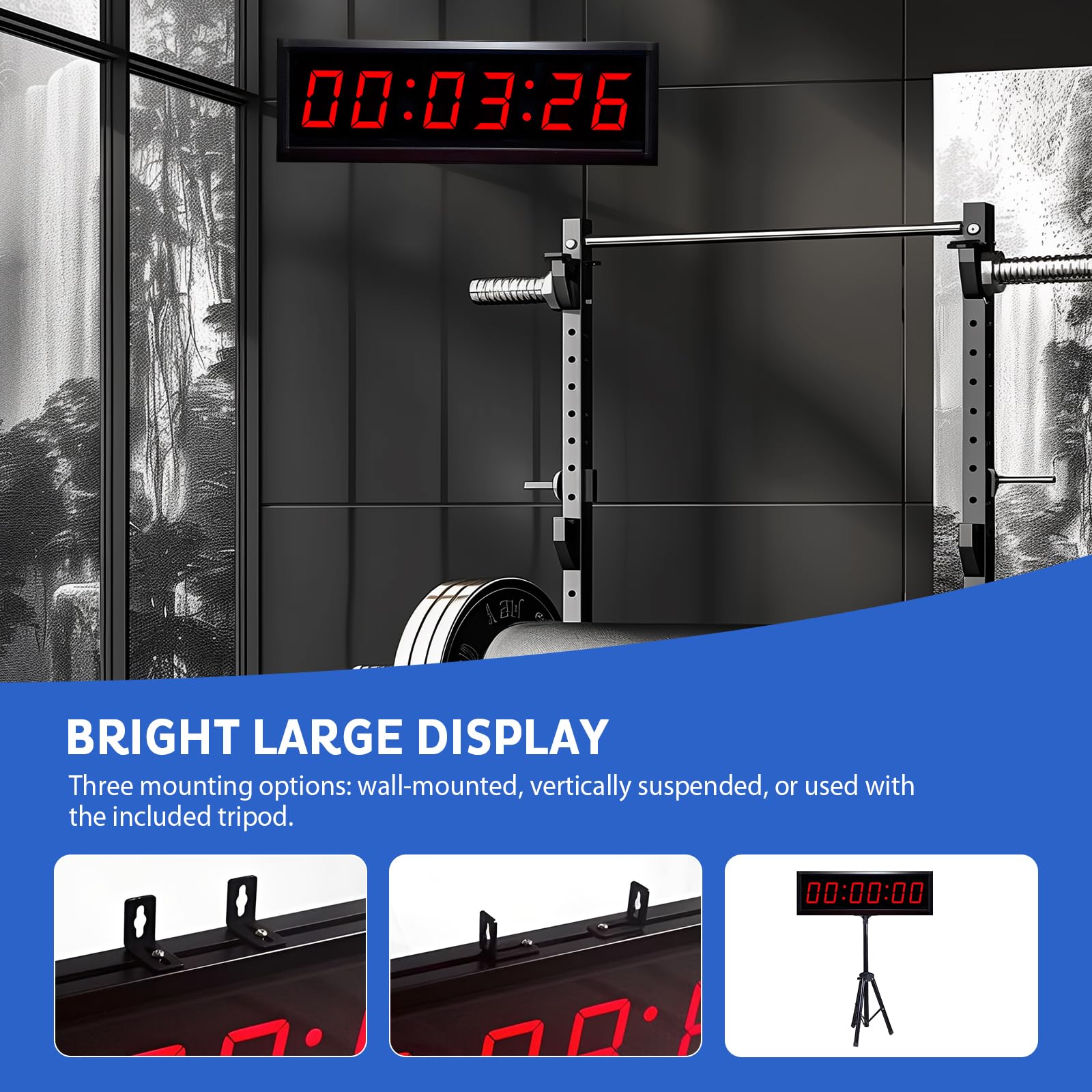 Timer LED 2,3 cal. con treppiede, 6 cifre, conto alla rovescia/alto, telecomando, cronometro sportivo, 12/24H