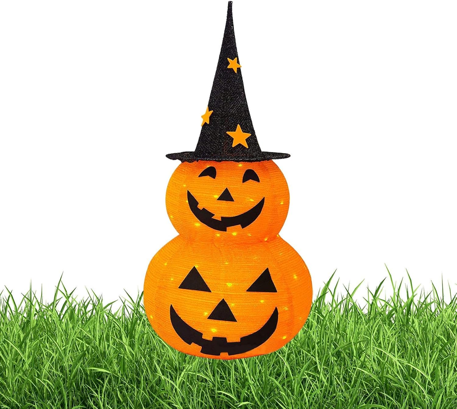 ハロウィン カボチャランプ,イルミネーション サンクスギビング パンプキン 魔女の帽子付き - 8モード 屋内屋外用 LED ランプ