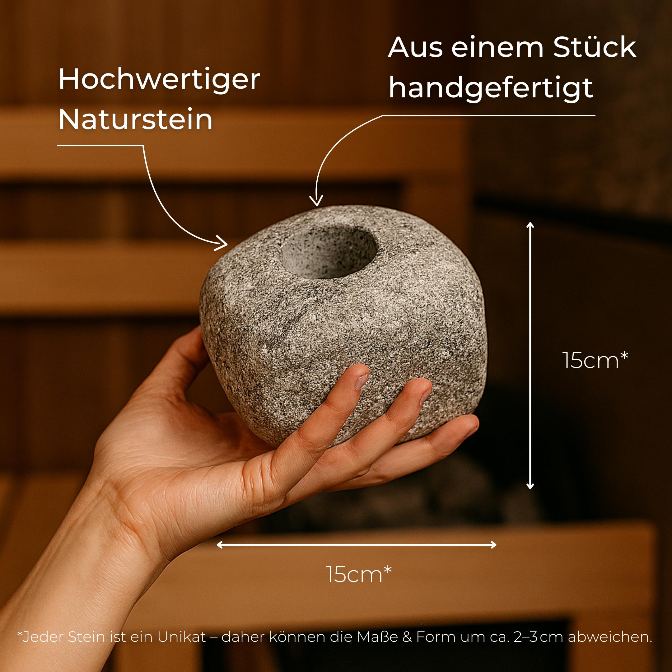 wellow® Saunastein aus Naturstein – handgefertigter Dampfstein mit Aromaschale für Sauna – für langanhaltenden Aufguss mit Mentholkristallen, Salzkristallen & besseres Saunaklima