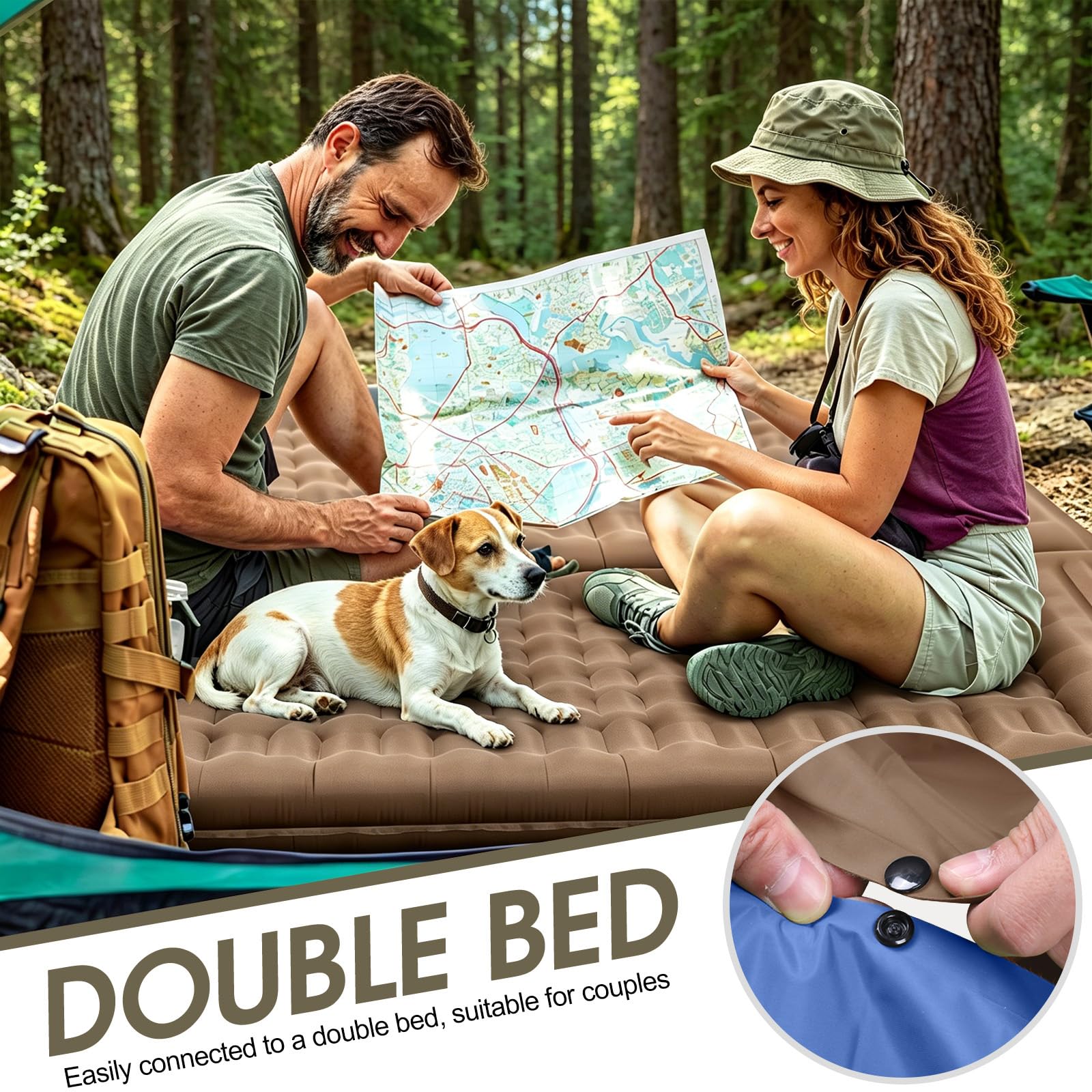 WARMTUYO Matelas isolant de camping - 12 cm - Gonflable - Petit encombrement - Étanche - Avec pompe à pied et coussin - Tapis de couchage antidérapant pour la randonnée et la plage