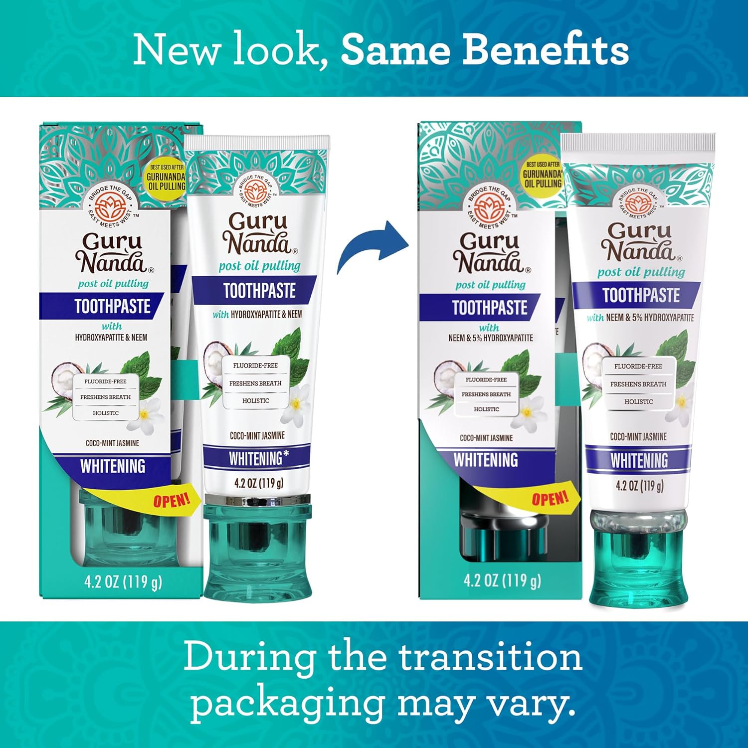 GuruNanda Hydroxyapatite Toothpaste, SLS & Fluoride Free (4 Pack), Whitening Toothpaste - Freshens Breath, Fights Plaque - with 2 Toothbrushes, 2 Tongue Scrapers & 2 Tube Squeezers