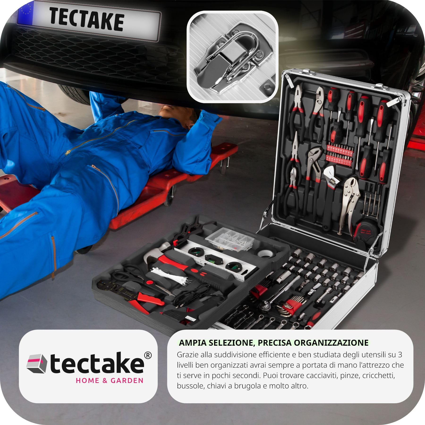 tectake® Trolley Porta Attrezzi, Set di Attrezzi da lavoro 799 Pezzi, Valigia Porta Attrezzi, Carrello porta attrezzi, Portautensili, Cassetta con 3 Cassetti, Trolley da Lavoro
