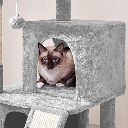 Miniatura 7 de Yaheetech Árbol para gatos de interior, torre para gatos de 36 pulgadas con percha extragrande, postes para rascar, tabla de rascar, bola colgante,