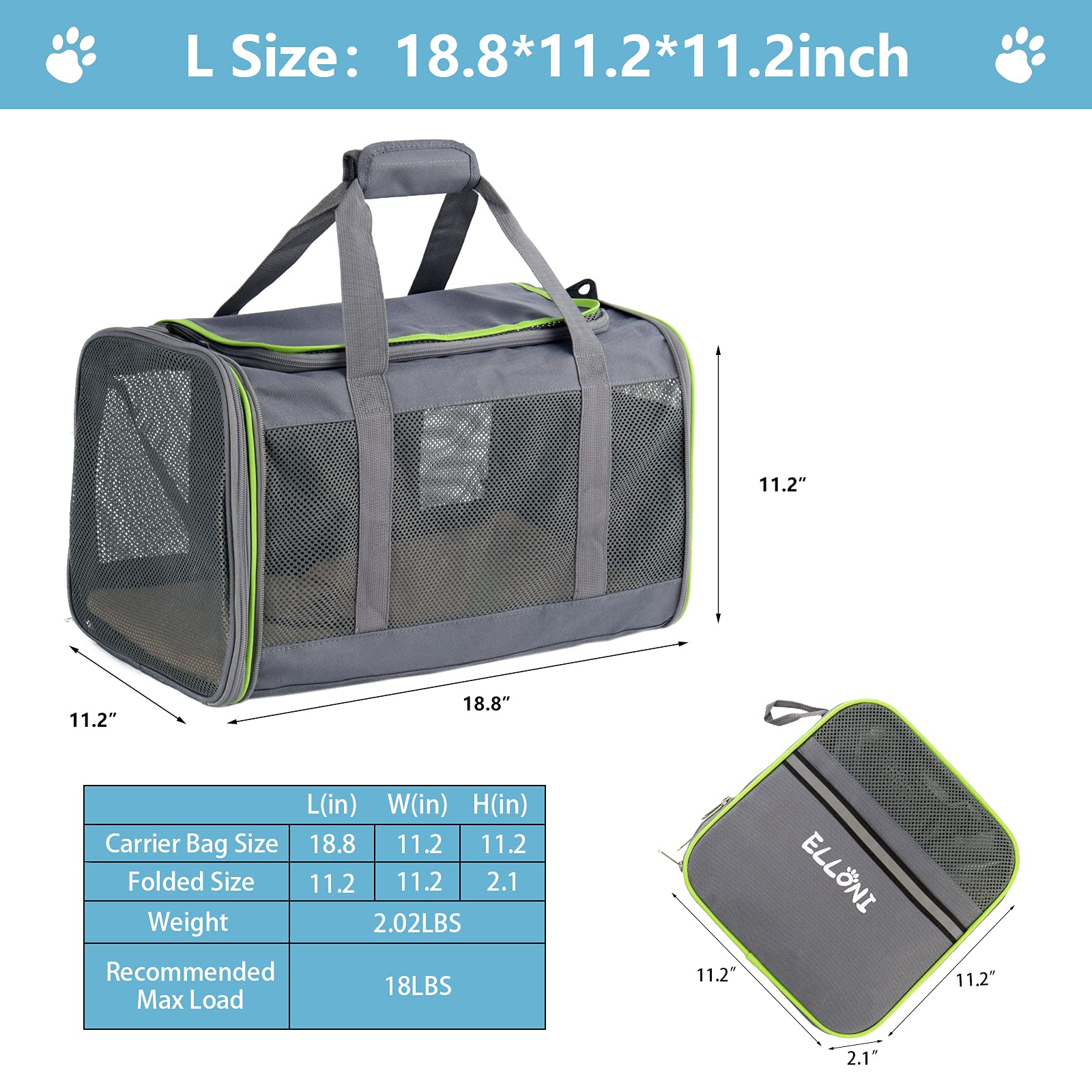 ELLONI Cat Carriers for Large Cats 20 lbs Soft Sided Pet Carrier Bag