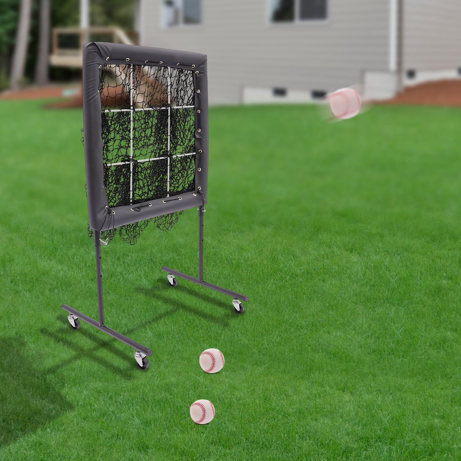 FXEIPOL 9 Hole Pitching Net Adjustable Height Baseball Training Equipment Baseball Net with Wheels for Home, Backyard, Field