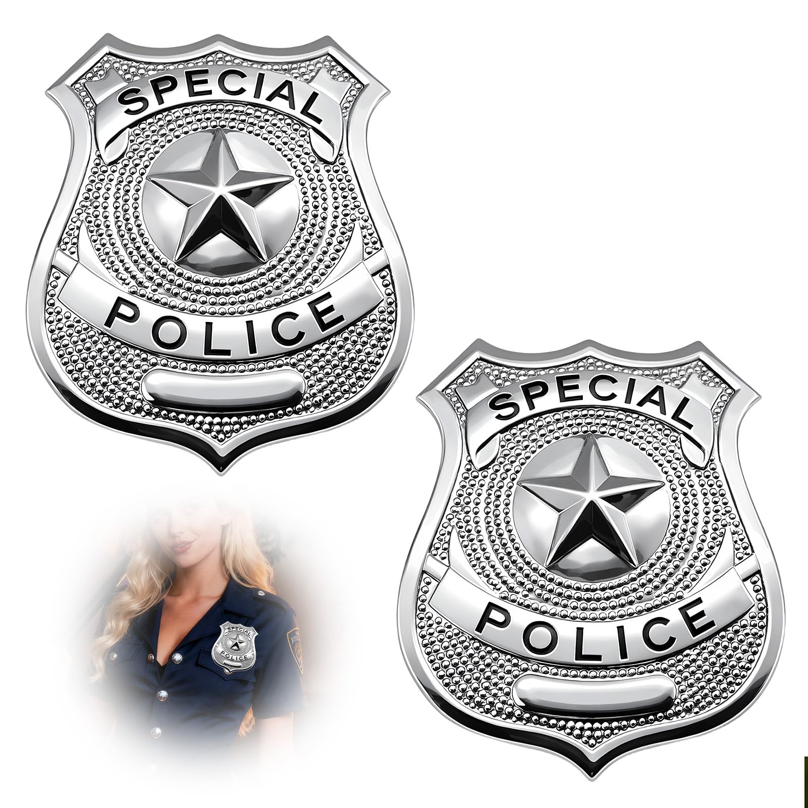Lot de 2 badges Sariputa argentés police pour enfants accessoires costume Halloween