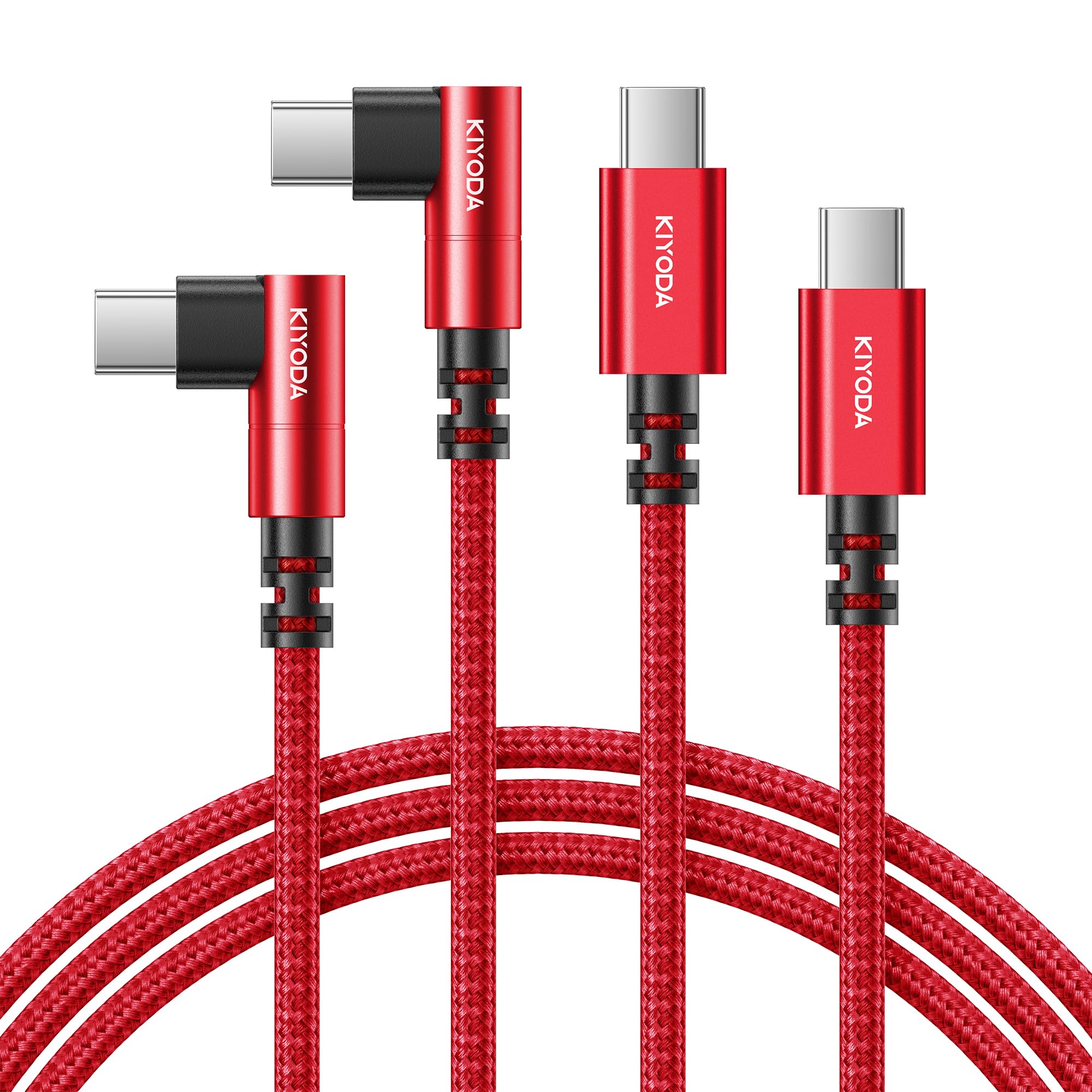 Cable USB a USB C de 60 W de carga rápida [2 unidades de 10 pies], cable USB C a USB C de 90 grados, cable USB C trenzado de nailon, cable tipo C en ángulo recto para iPhone 17/16/15/Pro Max, Samsung