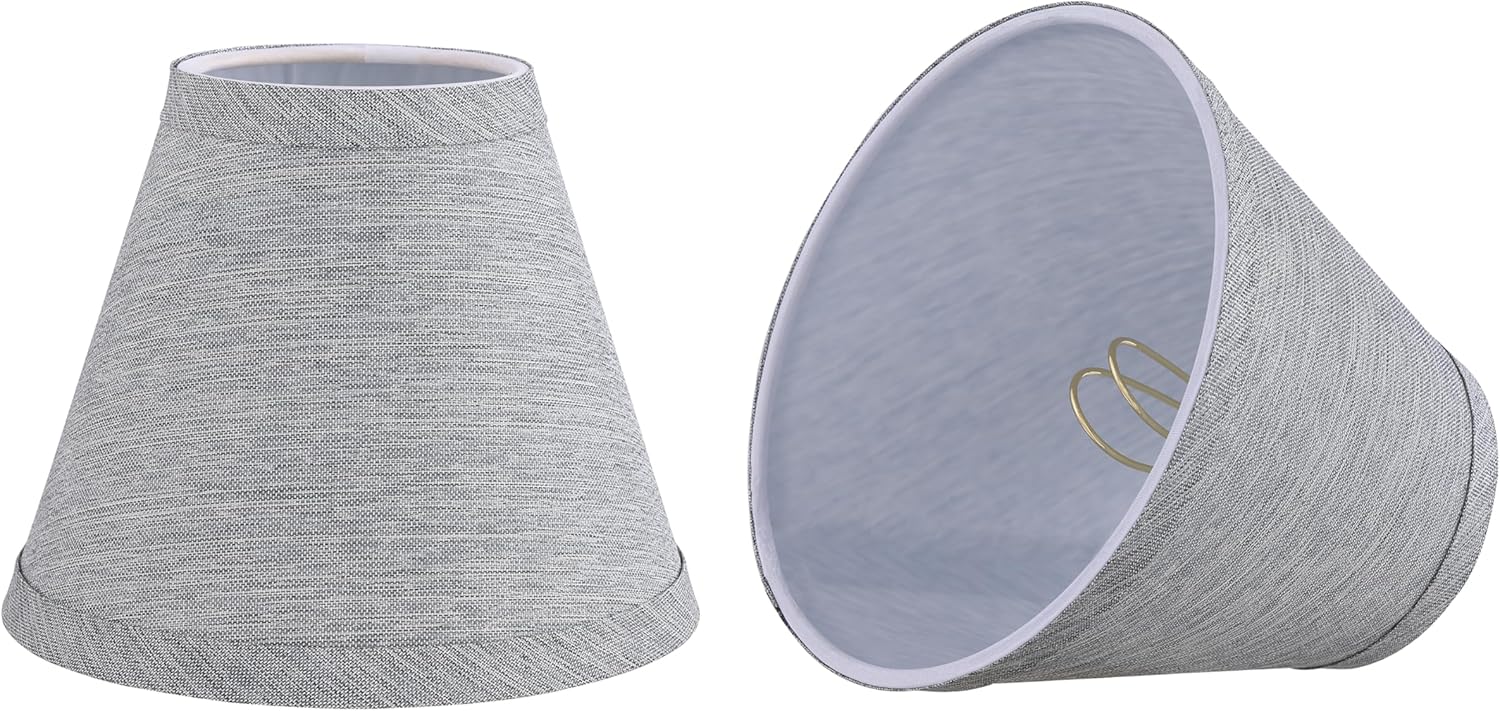 Aspen Creative 51052-2,Hardback Empire Transitional Clip-On Chandelier Shade/Grey Silver Burlap Textured Fabric. 3"Top x 6"Bottom x 5"Slant.Set Of 2.