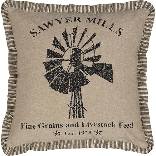 VHC Brands Farmhouse Sawyer Mill™ Charcoal Windmill Throw Pillow, Tan