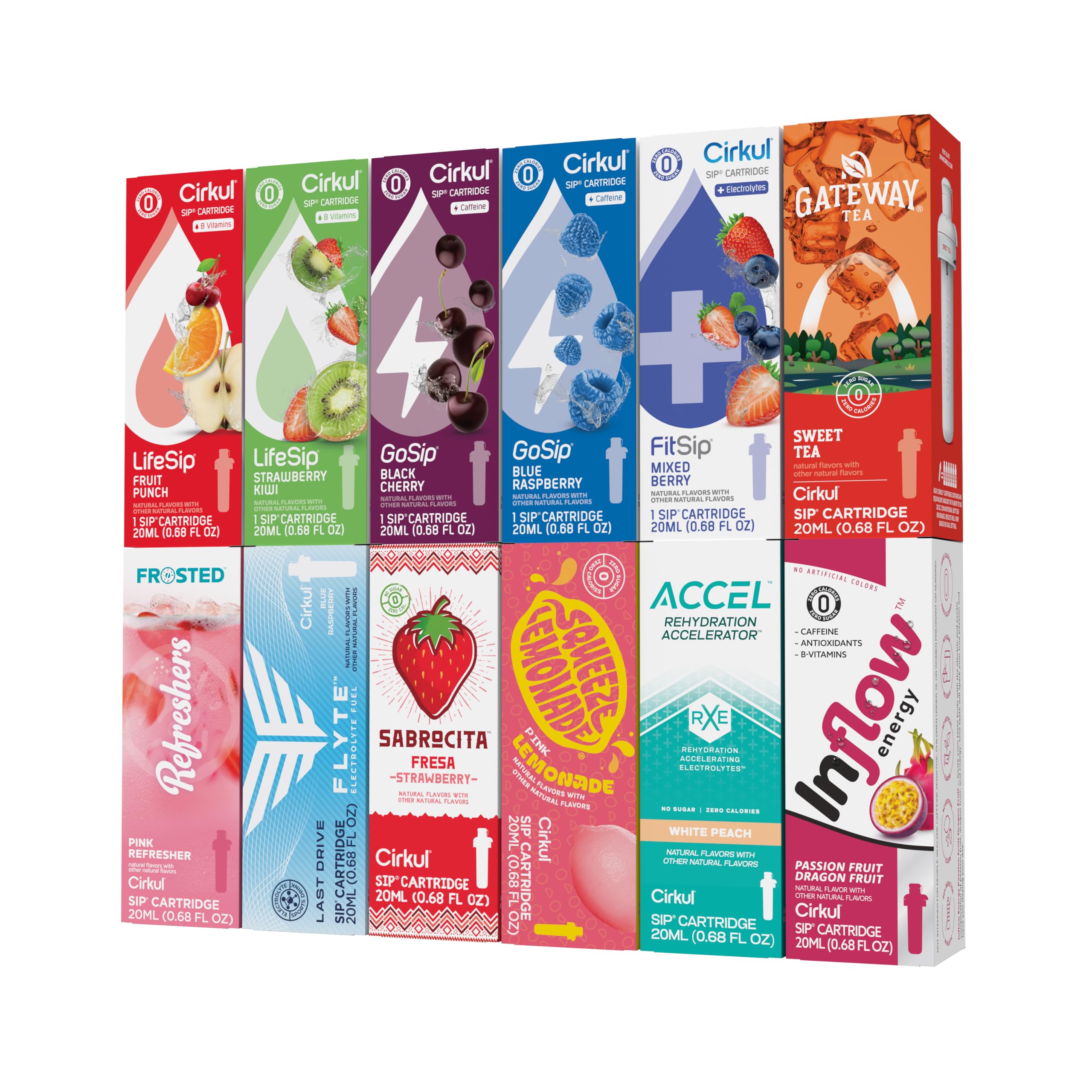 CirkulFan Favorite Bundle with 12 Flavor Cartridges, Zero Calories and No Sugar Drink Mix