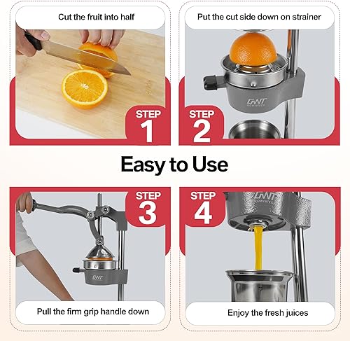 Vista 6 de Máquina Exprimidora Manual de Frutas Cítricas de Hierro Fundido Comercial de Servicio Pesado de 18 Pulgadas de Altura con Prensa de Mano para Gris