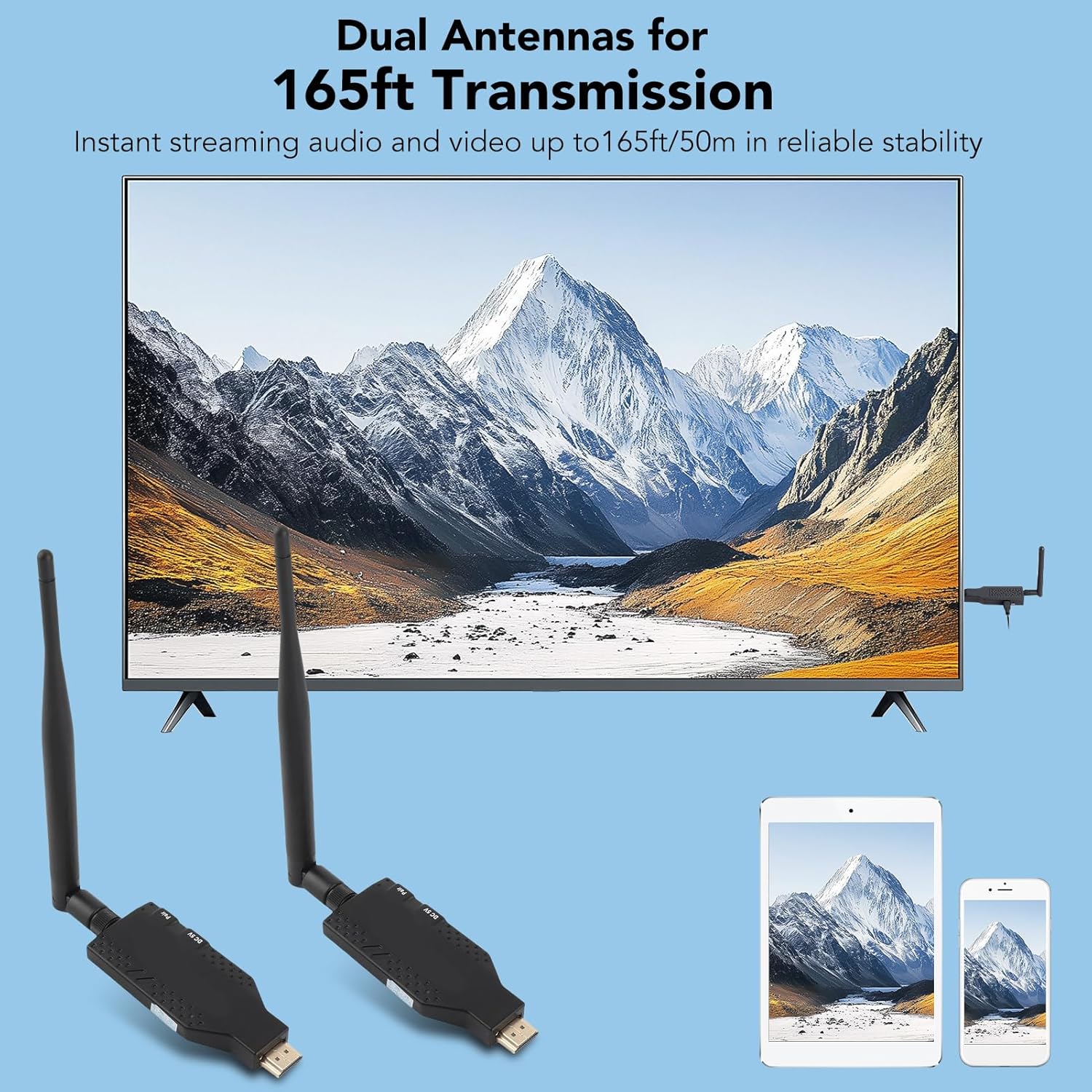 Yoidesu Wireless HDMI Transmitter and Receiver, 1080P 60Hz 5.8G Streaming Video Extender with 50M Transmission Range for Laptop TVs Monitors PC