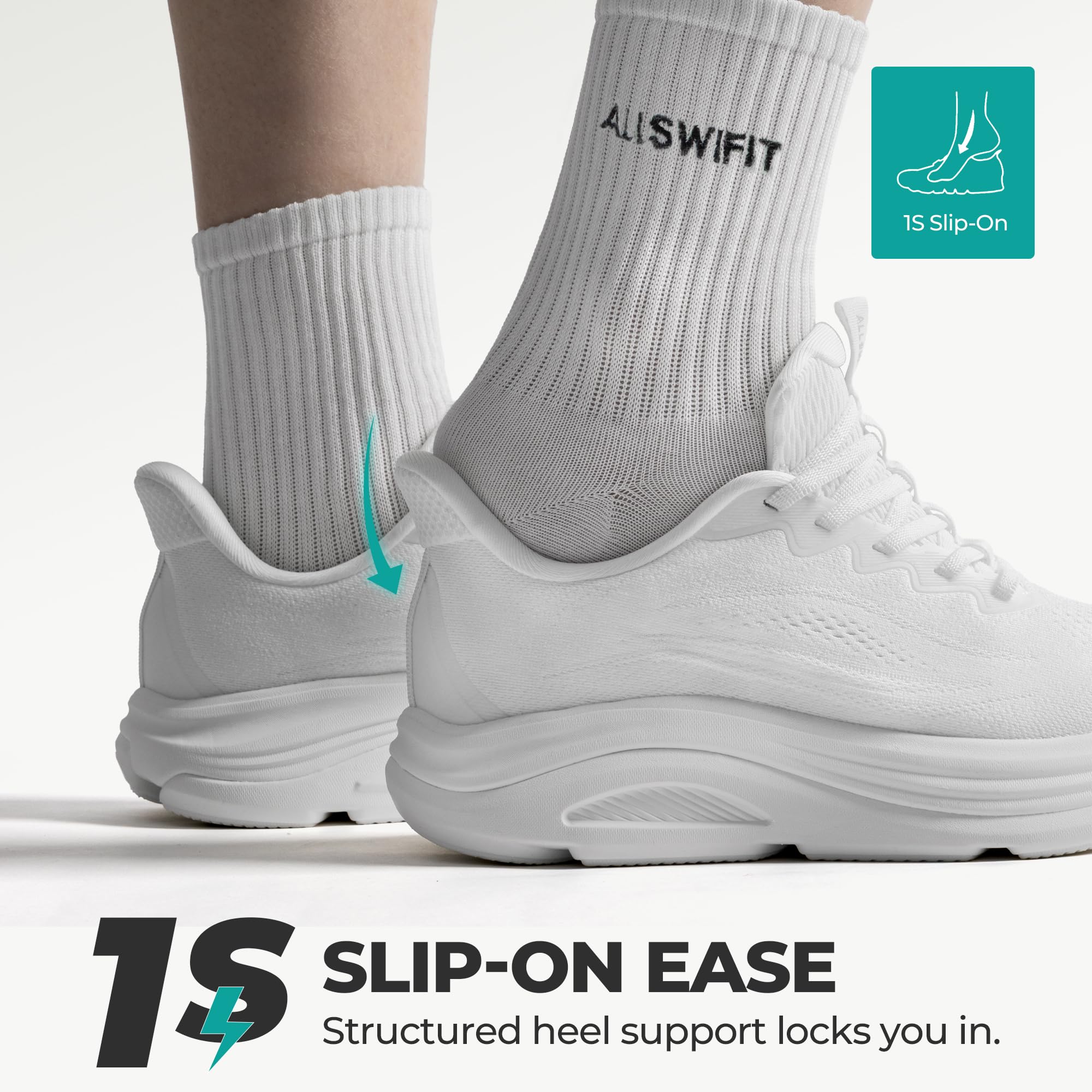 ALLSWIFIT Damskie wsuwane buty do chodzenia bez użycia rąk poduszka bieganie tenis wygodne wsparcie łuku siłownia trening sportowe modne trampki, biały, 39.5 EU