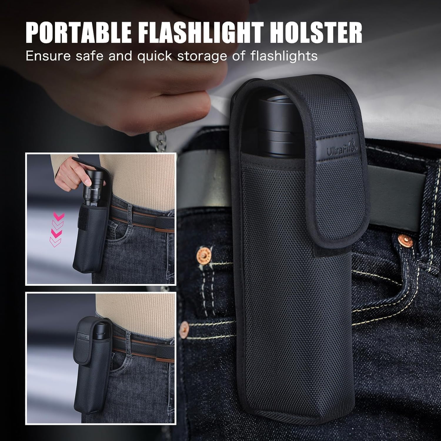 ULTRAFIRE Torcia LED ricaricabile da 1500 lumen con lente Lgnition, torcia tattica zoomabile con fondina per cintura, 3 modalità per campeggio all'aperto escursionismo Z10