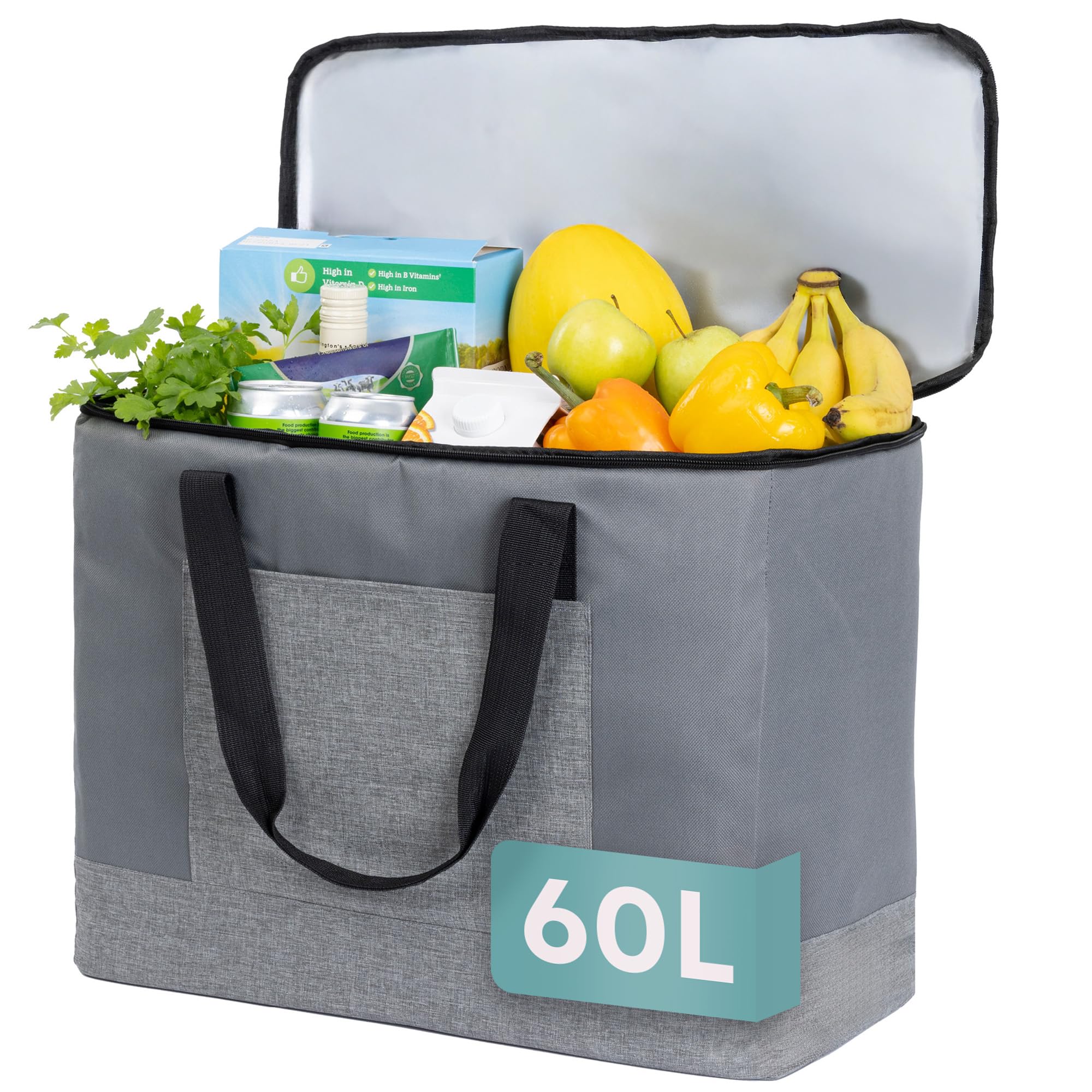 Fineway 60L Large Cool Bag - Thermal Large Cooling Bag with Shoulder Strap, Insulated Shopping Bags for Frozen Food - Water-Resistant Freezer Bags for Shopping, Grocery, Picnic, Camping, Beach, Travel