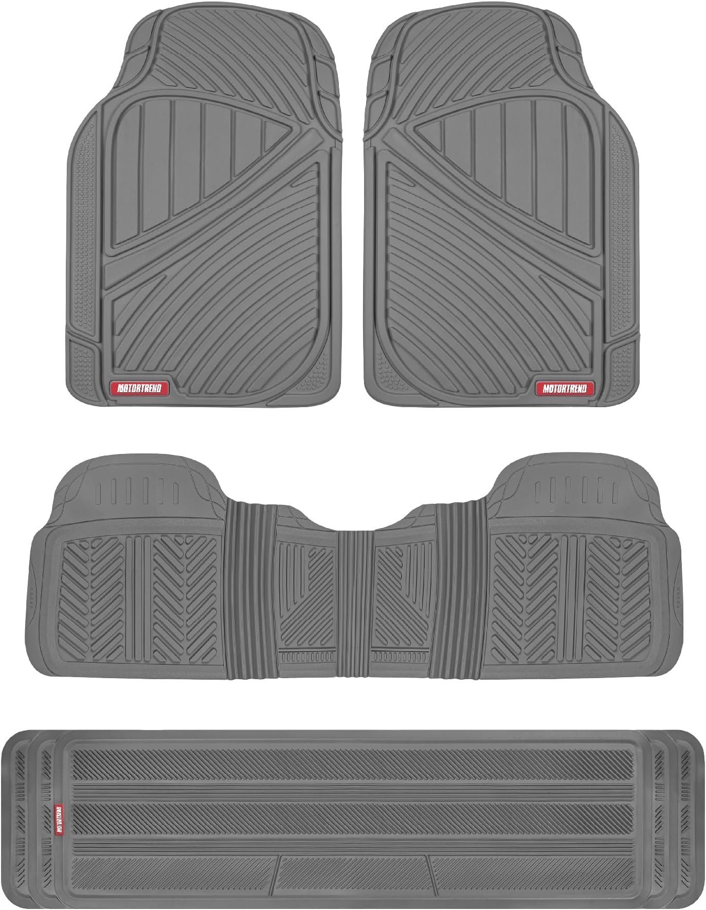 Motor Trend 3-Row Heavy Duty Rubber Floor Mats & Liners for Car SUV Van, Front 2nd & 3rd Row Durable Polymerized Latex Full Interior Protection, Extra-High Ridgeline Design, Gray
