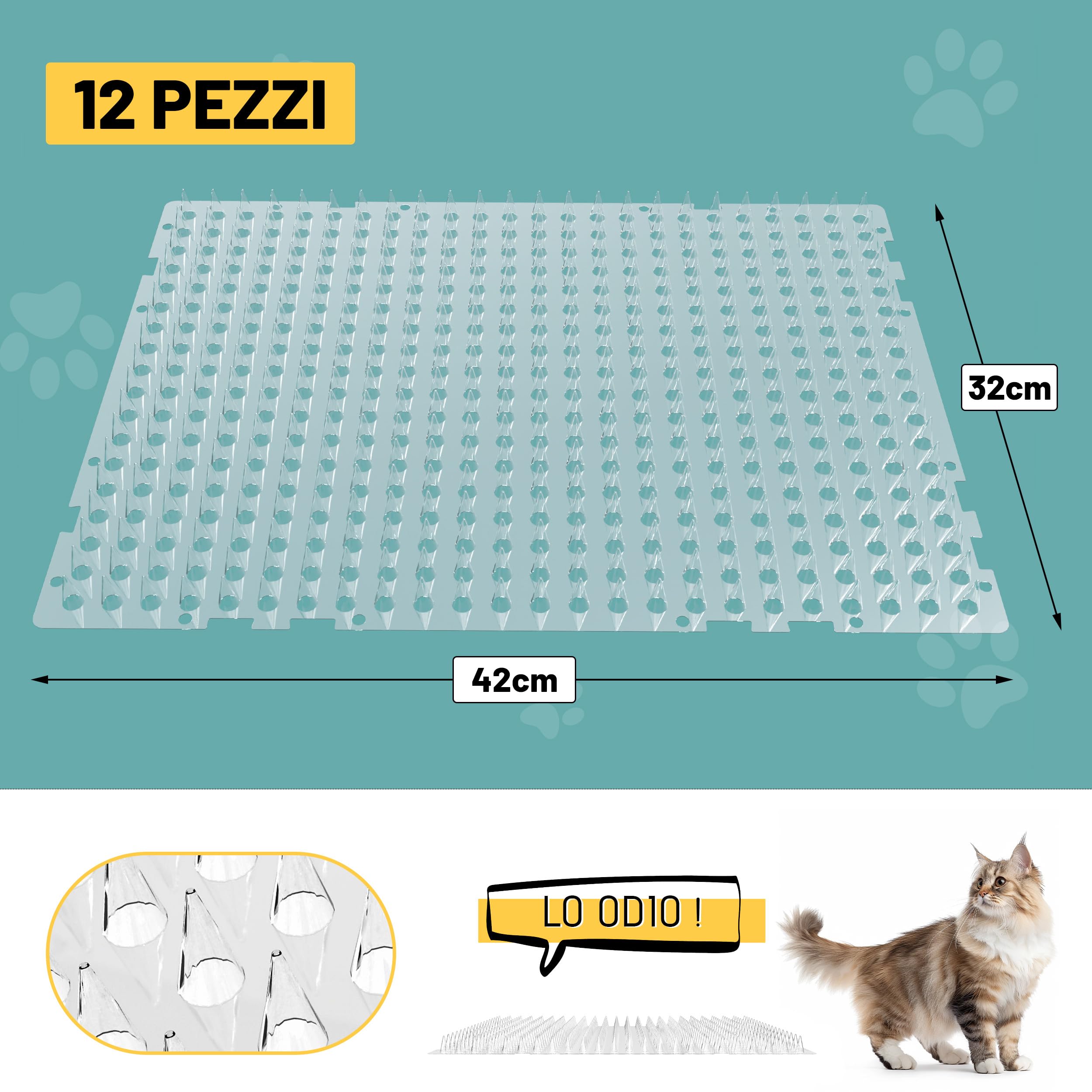 Tappetino Repellente per Gatti 12 Pezzi – Repellente per Gatti Durevole per Uso Interno ed Esterno per Giardini, aiuole e balconi