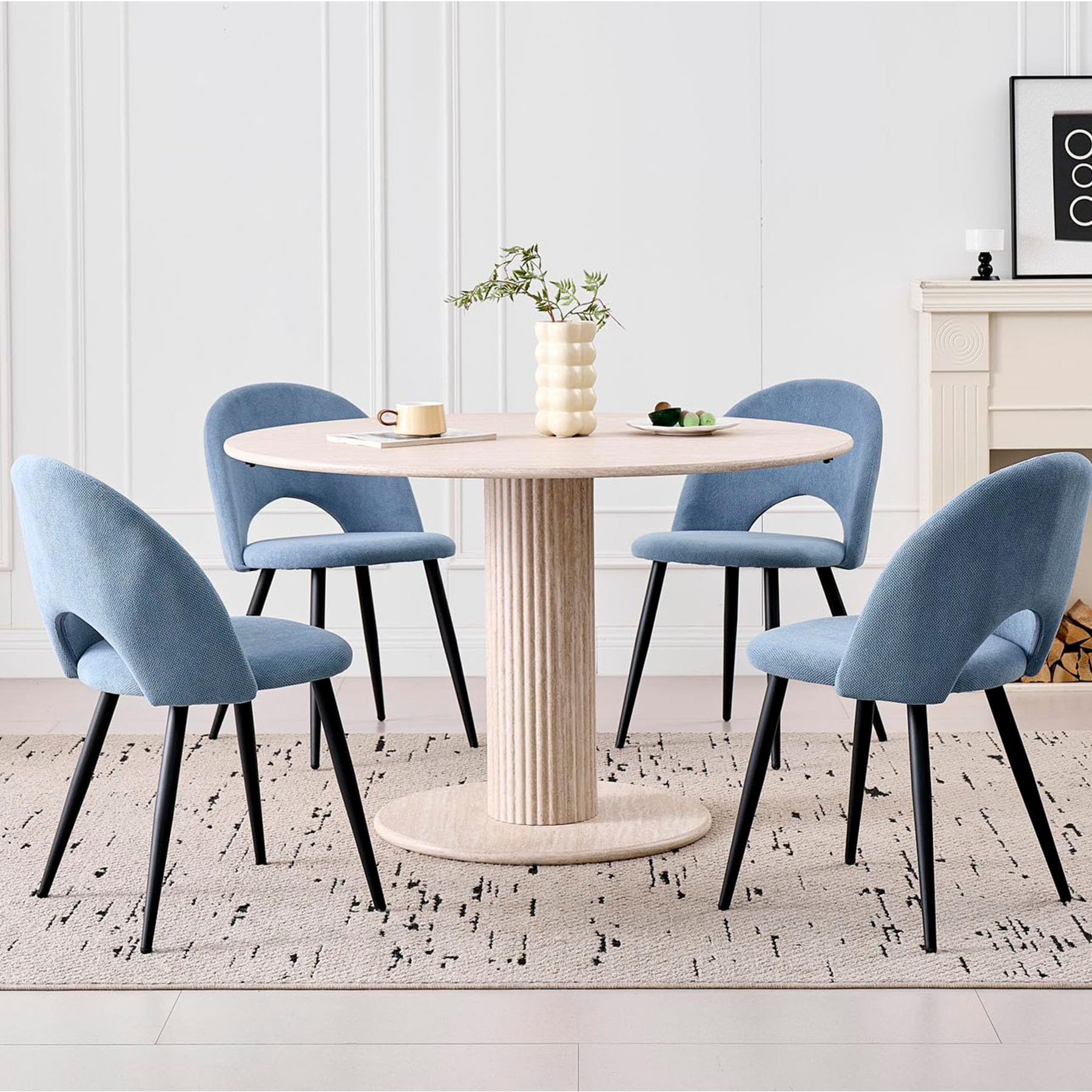 Set di 6 Sedie da Pranzo in Velluto Matty, Sedia da Cucina Imbottita Moderna di Metà Secolo con Gambe in Metallo per il Soggiorno, Sala da Pranzo (Blu)